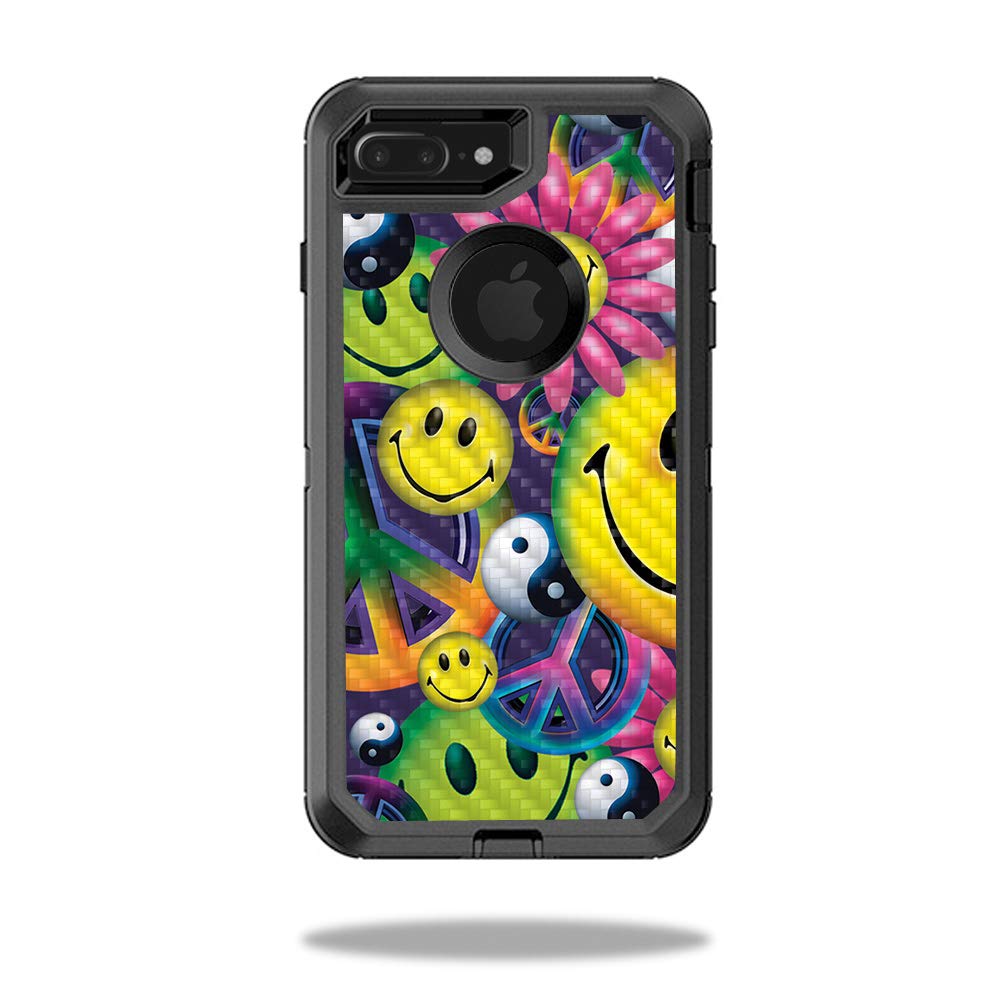 Premium Carbon Fiber Skin for OtterBox Defender iPhone 8 Plus - Peace Smile Design | Protective Durable Textured Cover | Easy Apply & Remove | USA Made | Perfect for Daily Protection & Style Upgrade