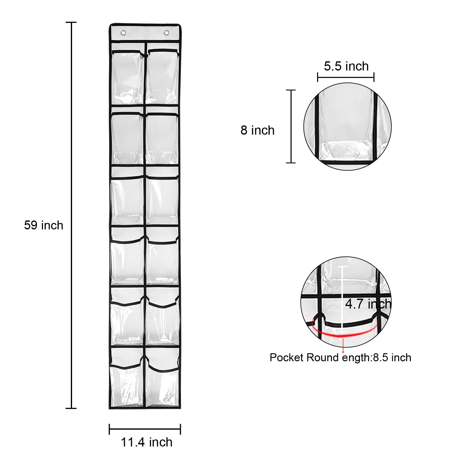 1 Pack 12-Pocket Clear Crystal Hanging Shoe Organizer - Over The Door Shoe Rack for Closet, Bedroom & Entryway Storage - Space-Saving Shoe Holder with 2 Hooks, White (59