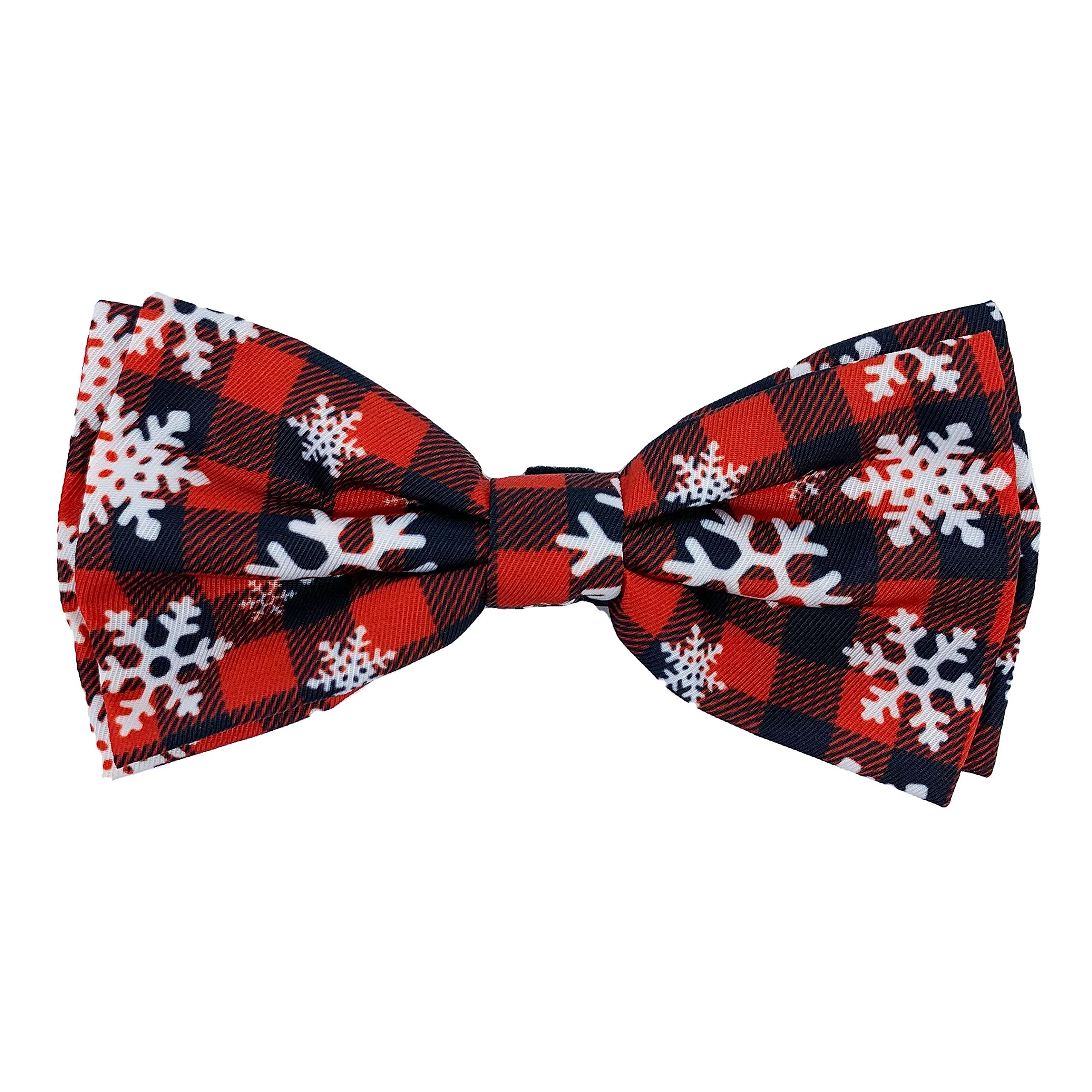 Huxley & Kent Pet Bow Tie for Dogs & Cats - Buffalo & Snow Print (Small) - Christmas Holiday Dog Collar Bow Tie Attachment - Cute, Comfortable & Durable H&K Bow Tie for Pets - Perfect for Christmas Photos, Parties & Special Occasions