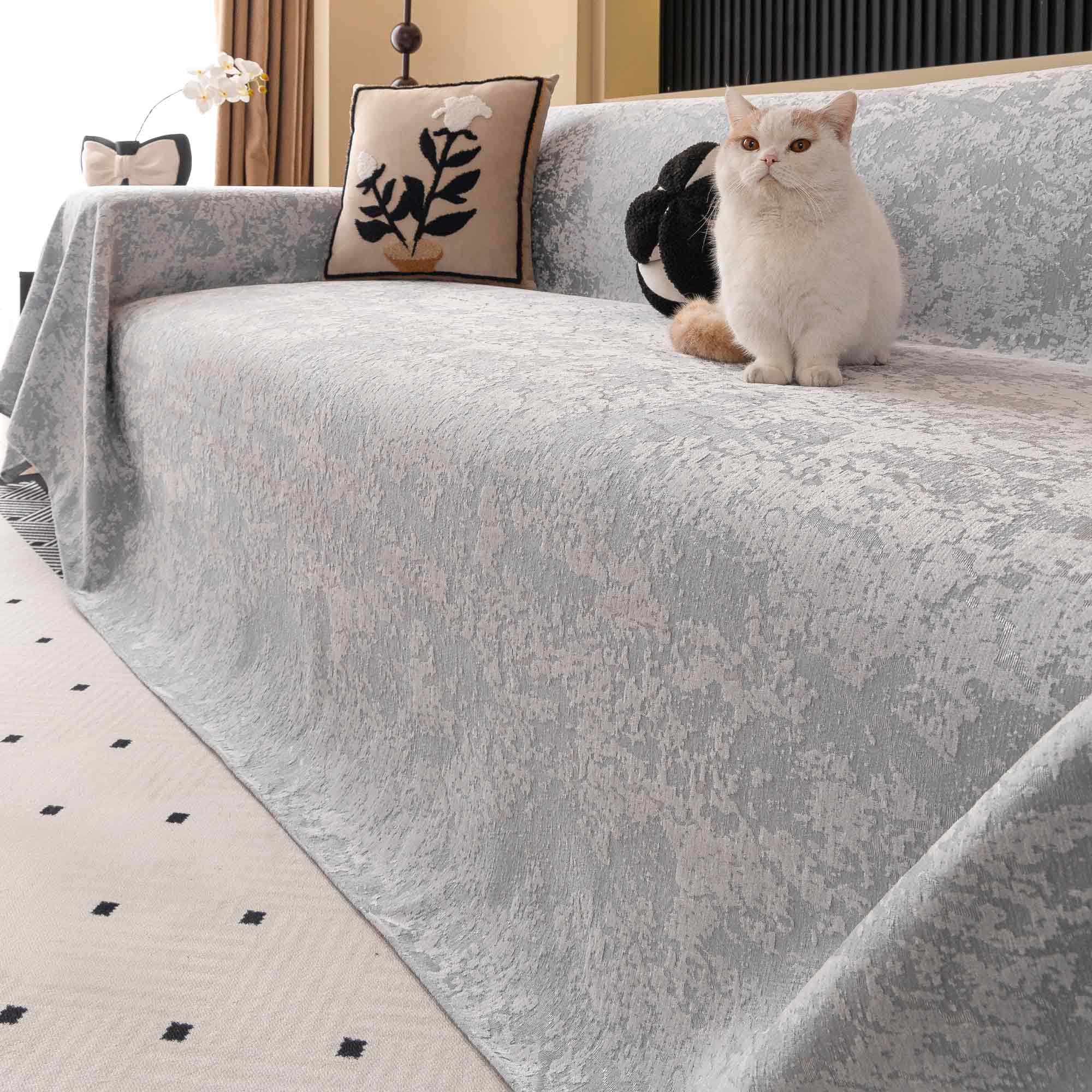 Modern Woven Velvet Textured Soft Pet Friendly Durable Sofa Cover - Minimalist Hassle Free Throw Couch Protector for Living Room, Bedroom & Home Decor