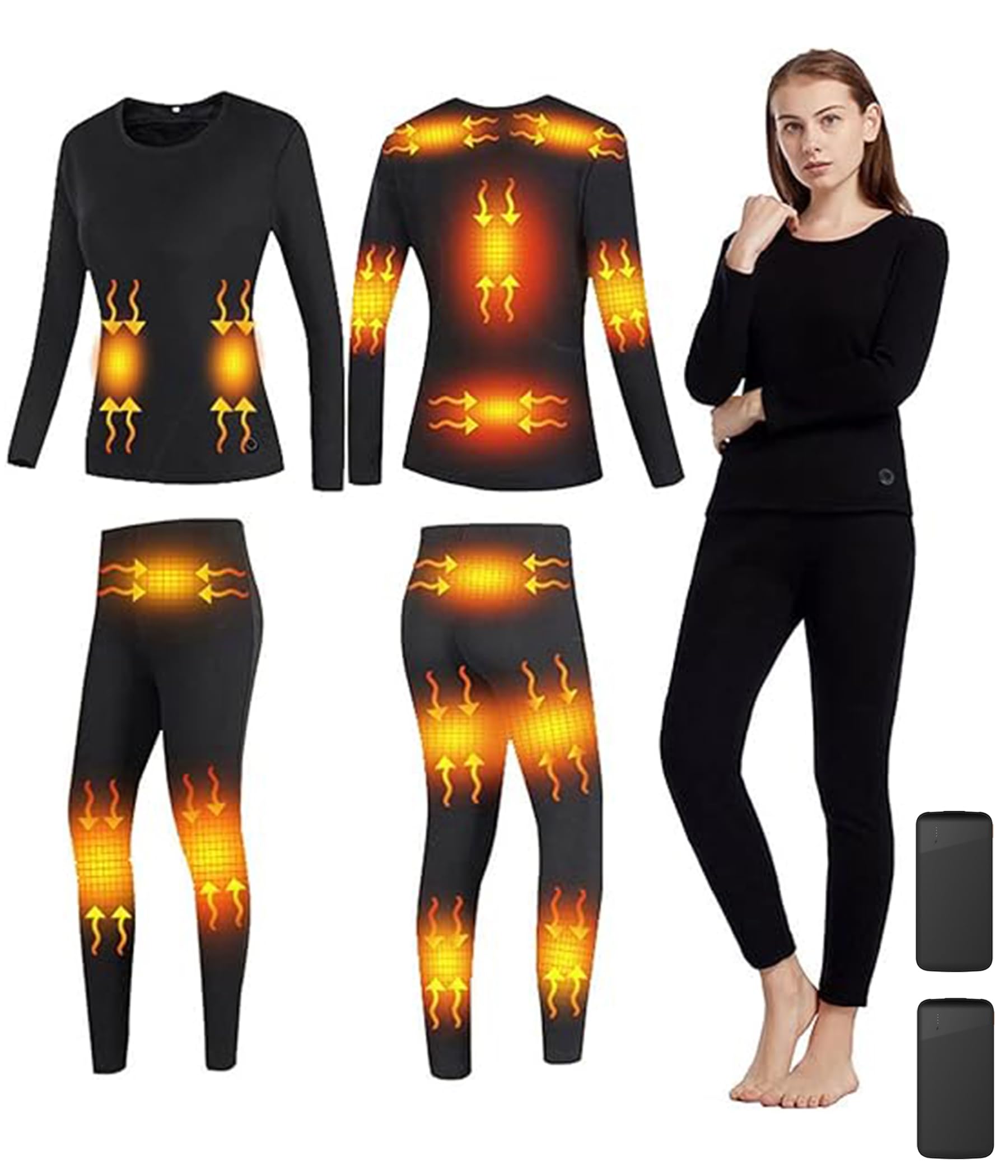 Women's Electric Heated Thermal Underwear Set - 16 Heating Zones for Winter Outdoor Sports | Warm Base Layer for Skiing, Hiking & Cold Weather Activities