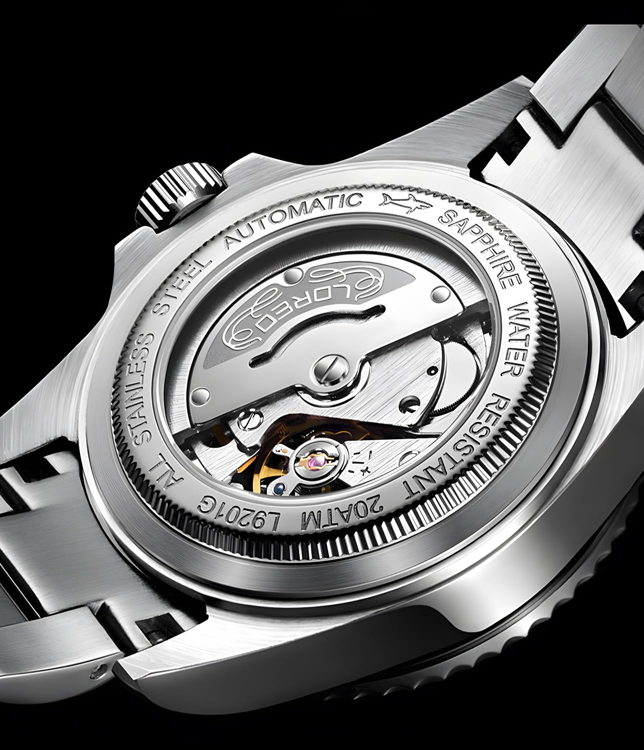 LOREO Men's Automatic Watch - Full Black Stainless Steel, Sapphire Glass, Rotating Bezel, Military Waterproof - Perfect for Outdoor Adventures, Business Meetings & Daily Wear