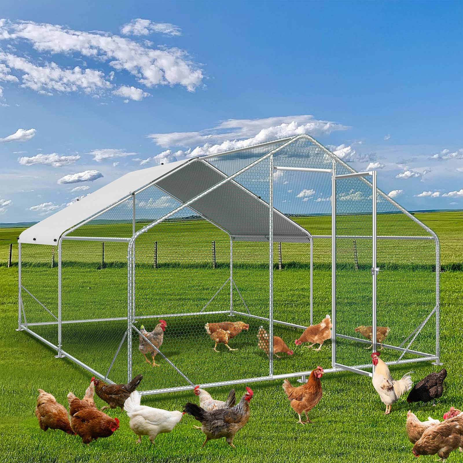 10x13FT Large Metal Chicken Run Coop - Walk-in Poultry Cage House for Backyard with Waterproof Cover | Durable Outdoor Chicken Pen for Farm, Garden & Homestead Use | Perfect for Raising Chickens, Ducks & Small Animals