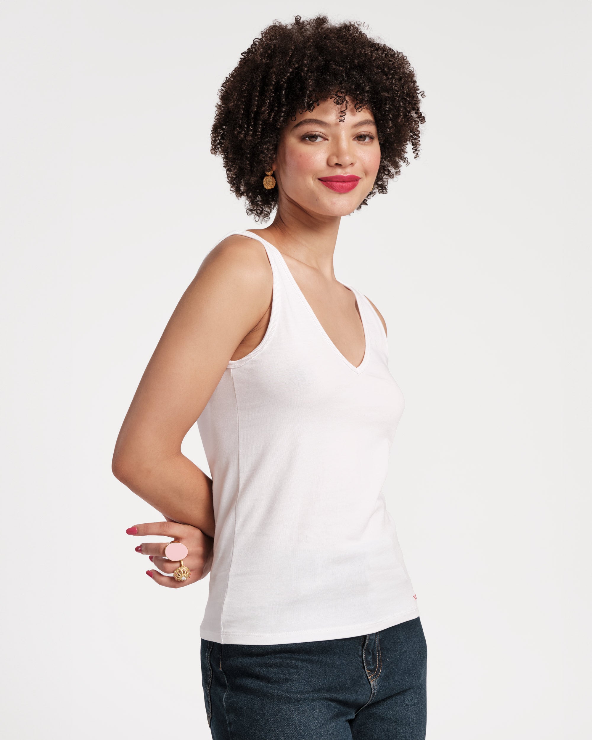 Premium V-Neck Pima Cotton Tank Top for Women - Soft & Breathable White Summer Tee - Perfect for Casual Wear, Yoga & Layering