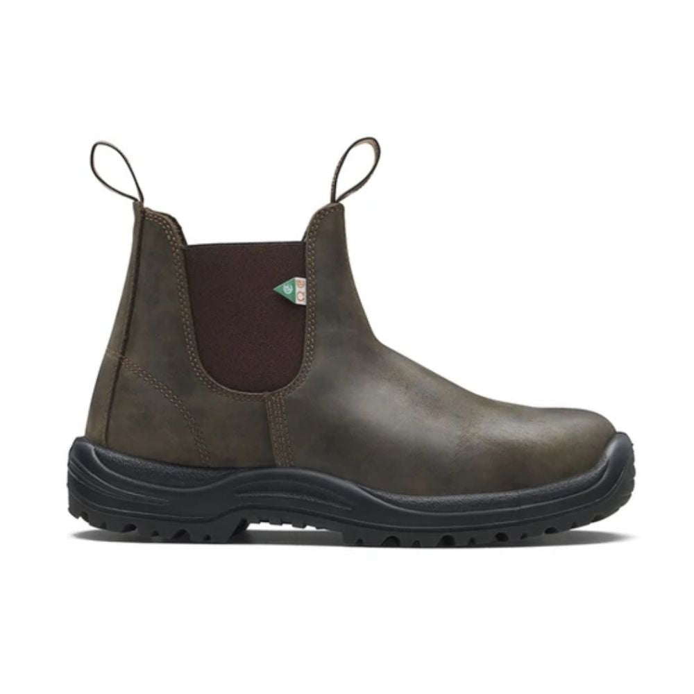 Blundstone 180 Waxy Rustic Brown Unisex Steel Toe Slip-On Work Boots - Waterproof Safety Shoes for Construction, Warehouse & Outdoor Work