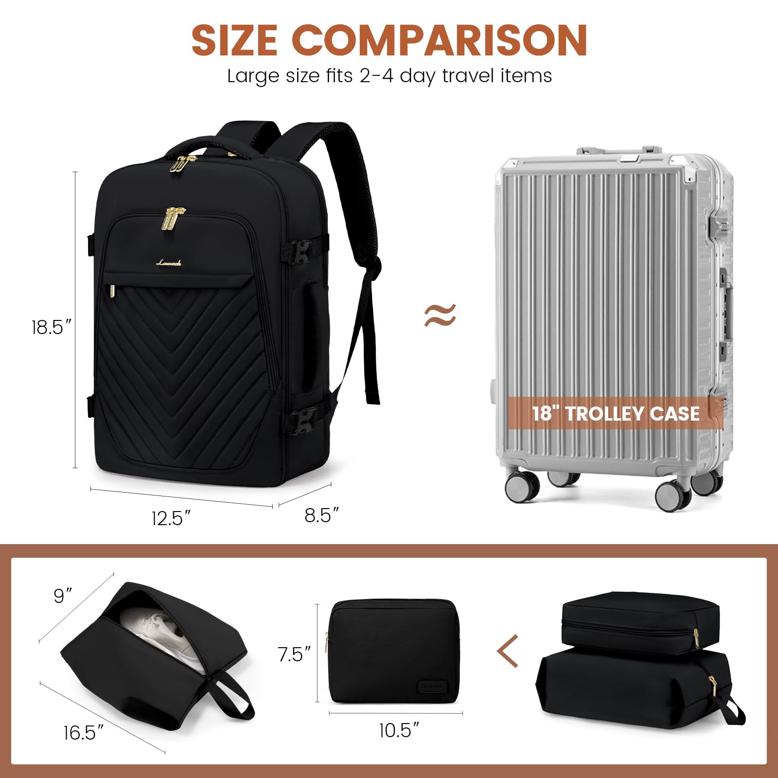 LOVEVOOK 40L Travel Backpack for Women & Men - TSA Approved Carry On Backpack for Airplanes, Waterproof Flight Bag Fits 17 Inch Laptop with 2 Packing Cubes - Perfect for Business Trips, Weekend Getaways & International Travel, Black