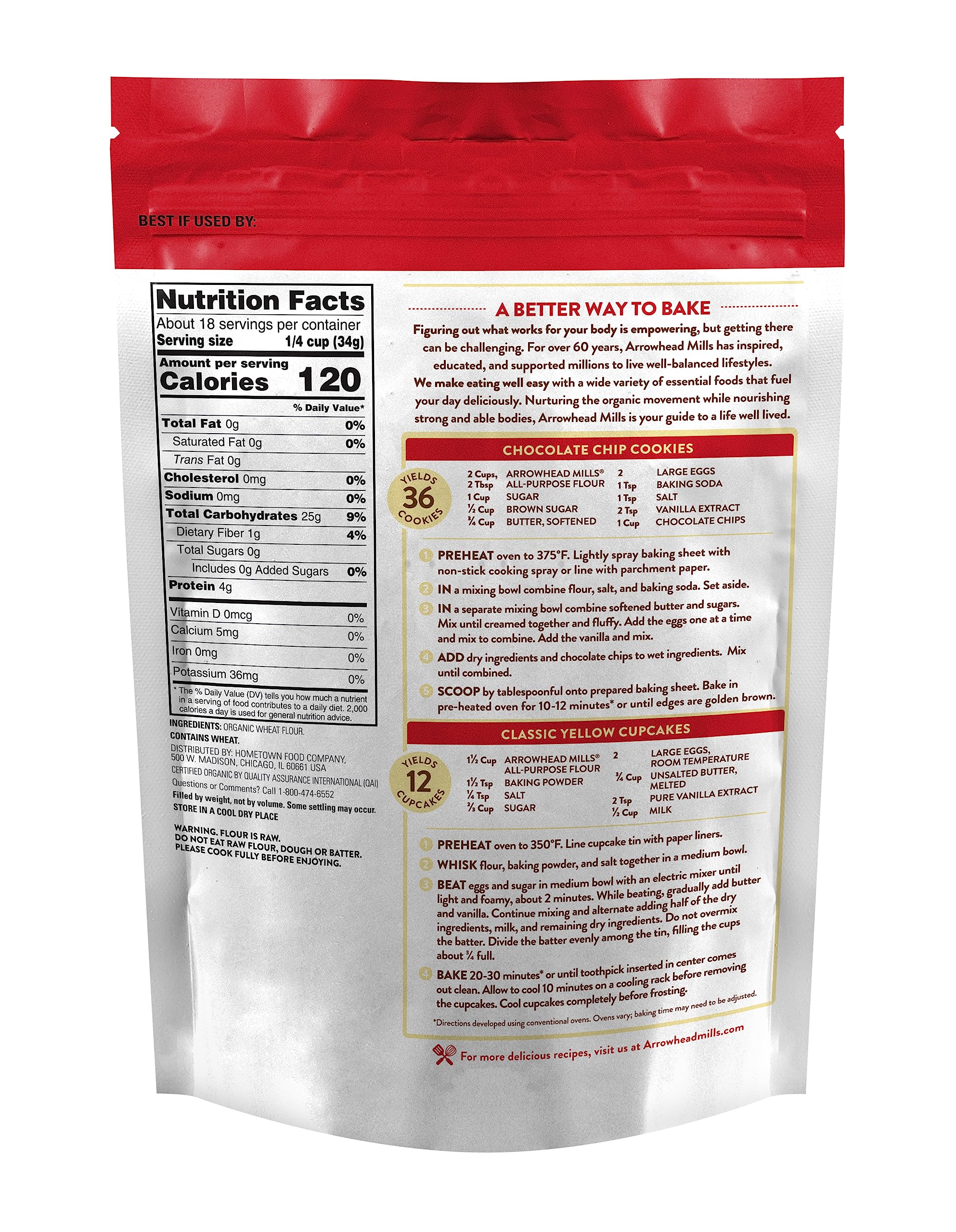 Organic Arrowhead Mills Unbleached White Flour - 25 lb Bag | 95% Organic, Non-GMO, All-Purpose Baking Flour for Bread, Cakes & Pastries | Perfect for Home Bakers & Professional Chefs