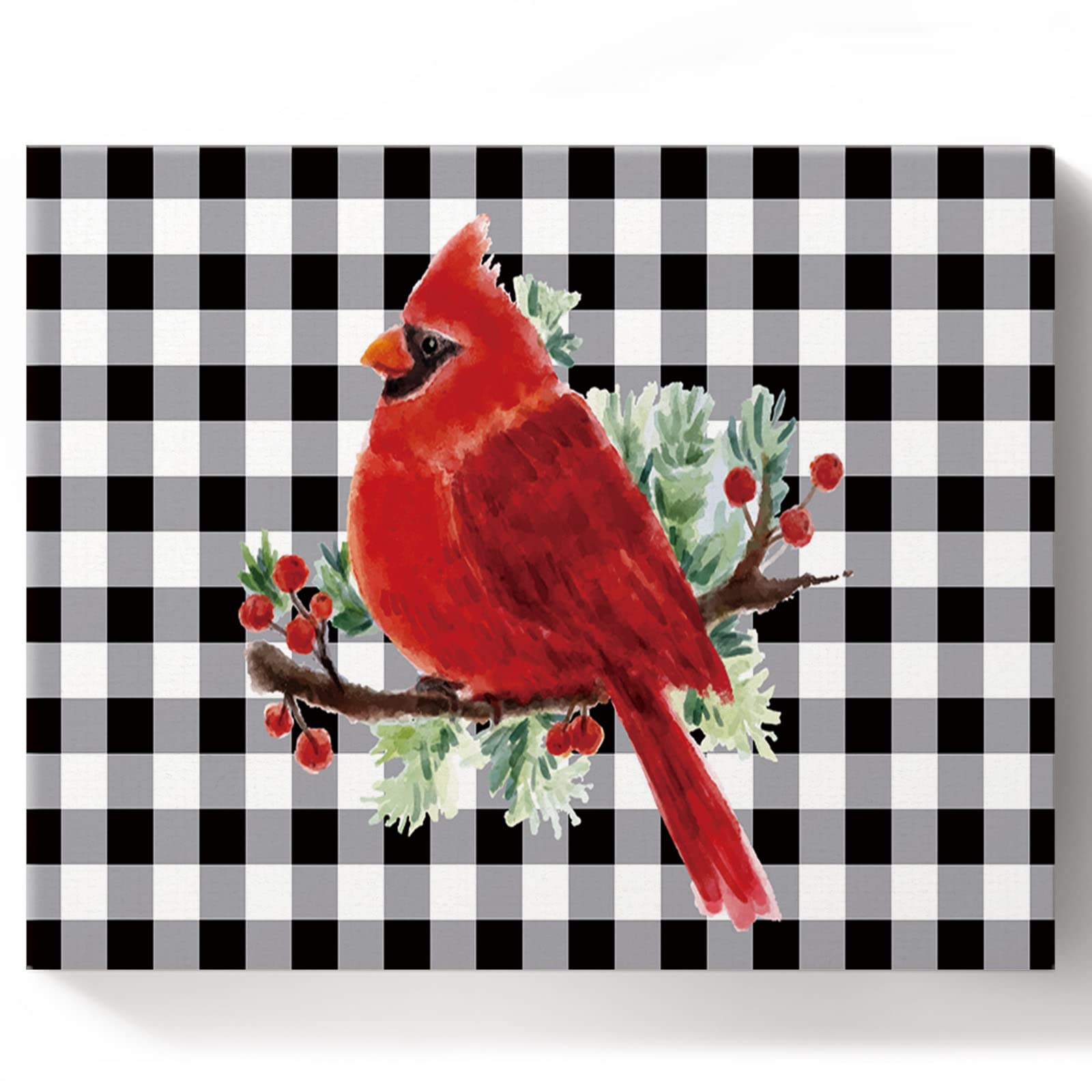 YEHO DIY Paint by Numbers Kit for Adults & Kids - Christmas Robin Buffalo Plaid Canvas Art (20x24 Inch) | Beginner-Friendly Acrylic Oil Painting | Wall Decor Gift for Holidays & Home Decoration | Perfect for Family Bonding & Stress Relief