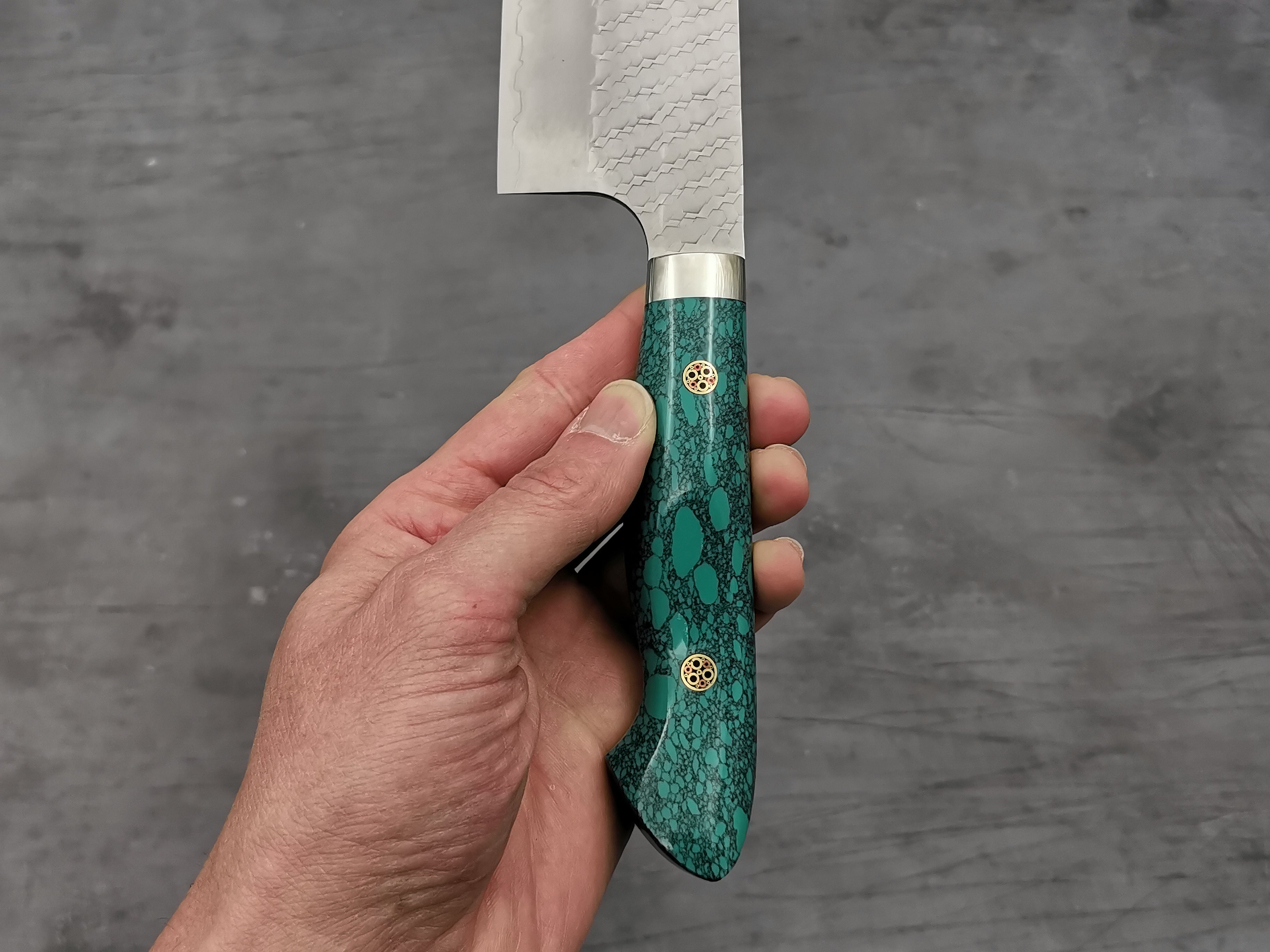 Premium Nigara Hamono SG2 Tsuchime Kiritsuke Nakiri Knife with Green Turquoise Handle - Japanese Kitchen Knife for Sushi, Vegetables & Precision Cutting