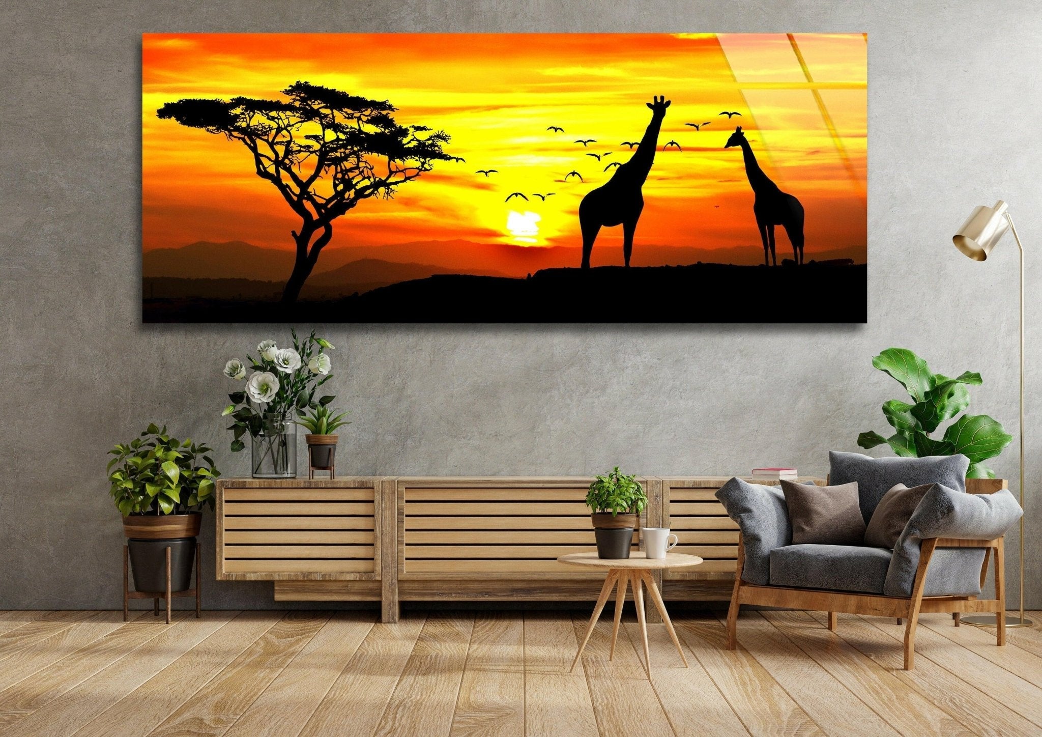 African Sunset Postcard Glass Wall Art - Stunning Handmade Home Decor for Living Room, Bedroom & Office - Perfect Gift for Nature Lovers