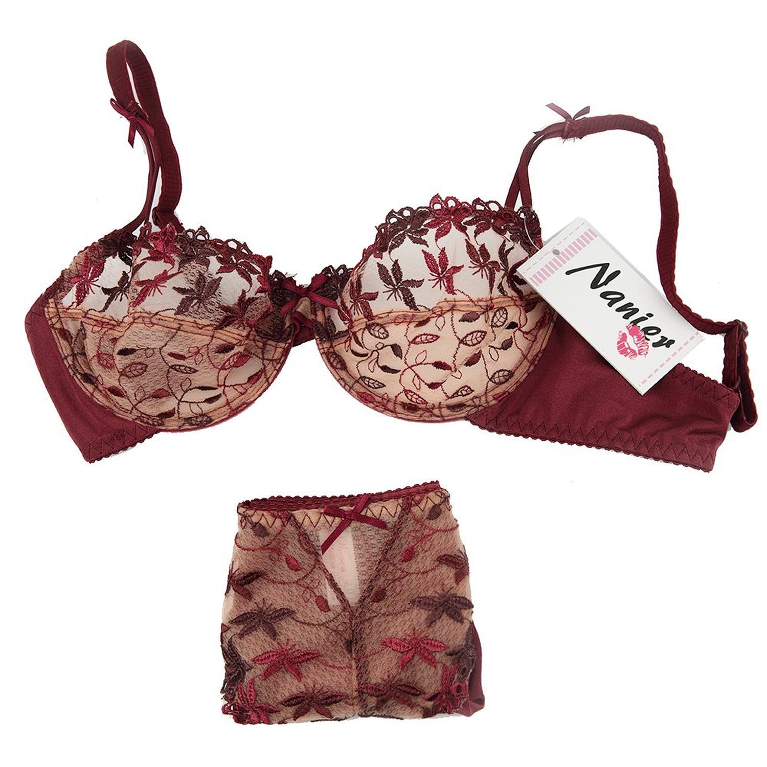Women's Lace Lingerie Set - Transparent Embroidery Bra & Panty Set | Comfortable Thin Bralette for Everyday Wear & Romantic Occasions