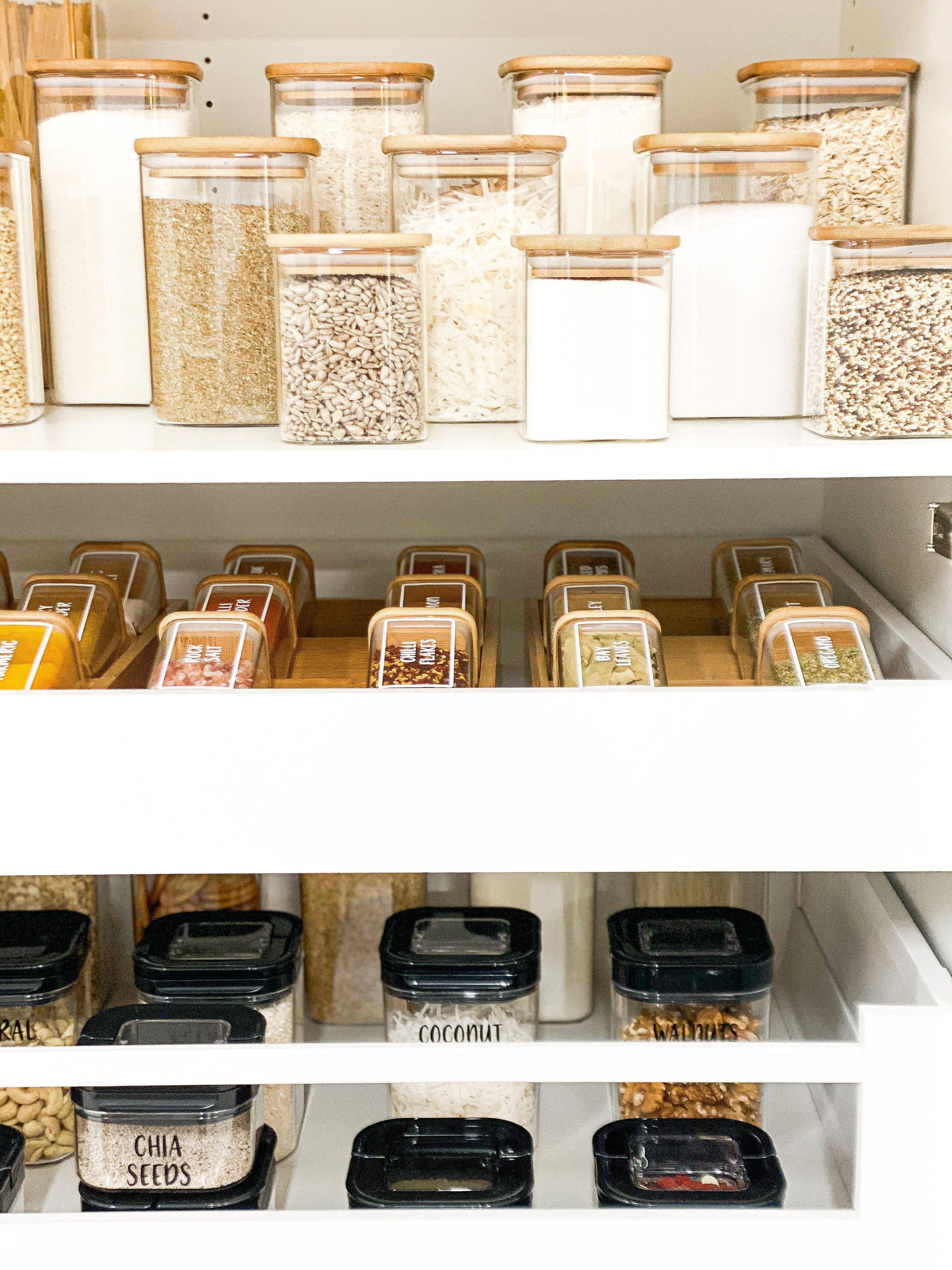 Premium Square Glass & Bamboo Storage Jar - 750ml Airtight Container for Kitchen Pantry, Coffee, Tea, Sugar & Dry Food Organization | Modern Home Decor & Gift Idea