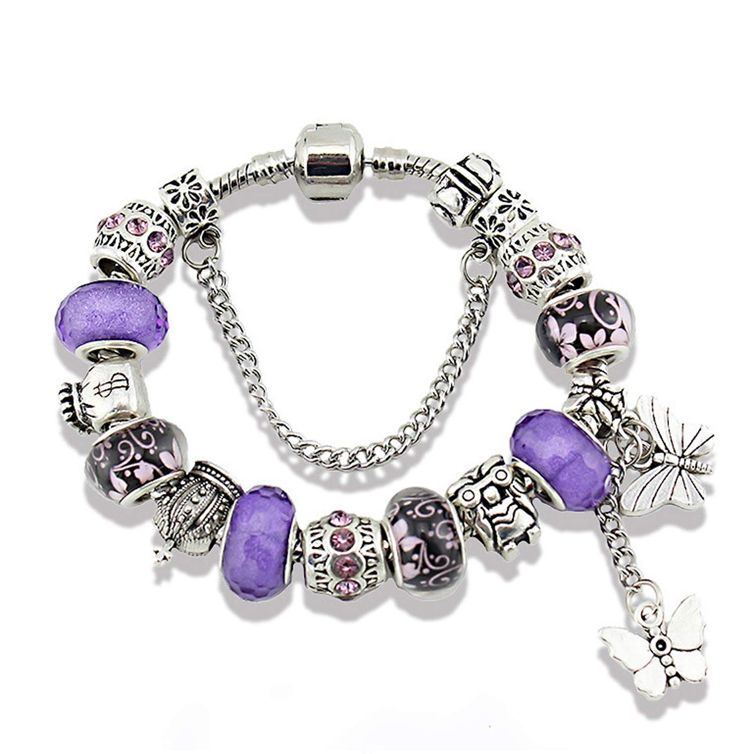 Butterfly Charms Bracelet for Women - Handmade Murano Glass Beads & Floral Design Adjustable DIY Bracelet - Perfect Birthday Gift for Her, Friendship Jewelry for Everyday Wear & Special Occasions