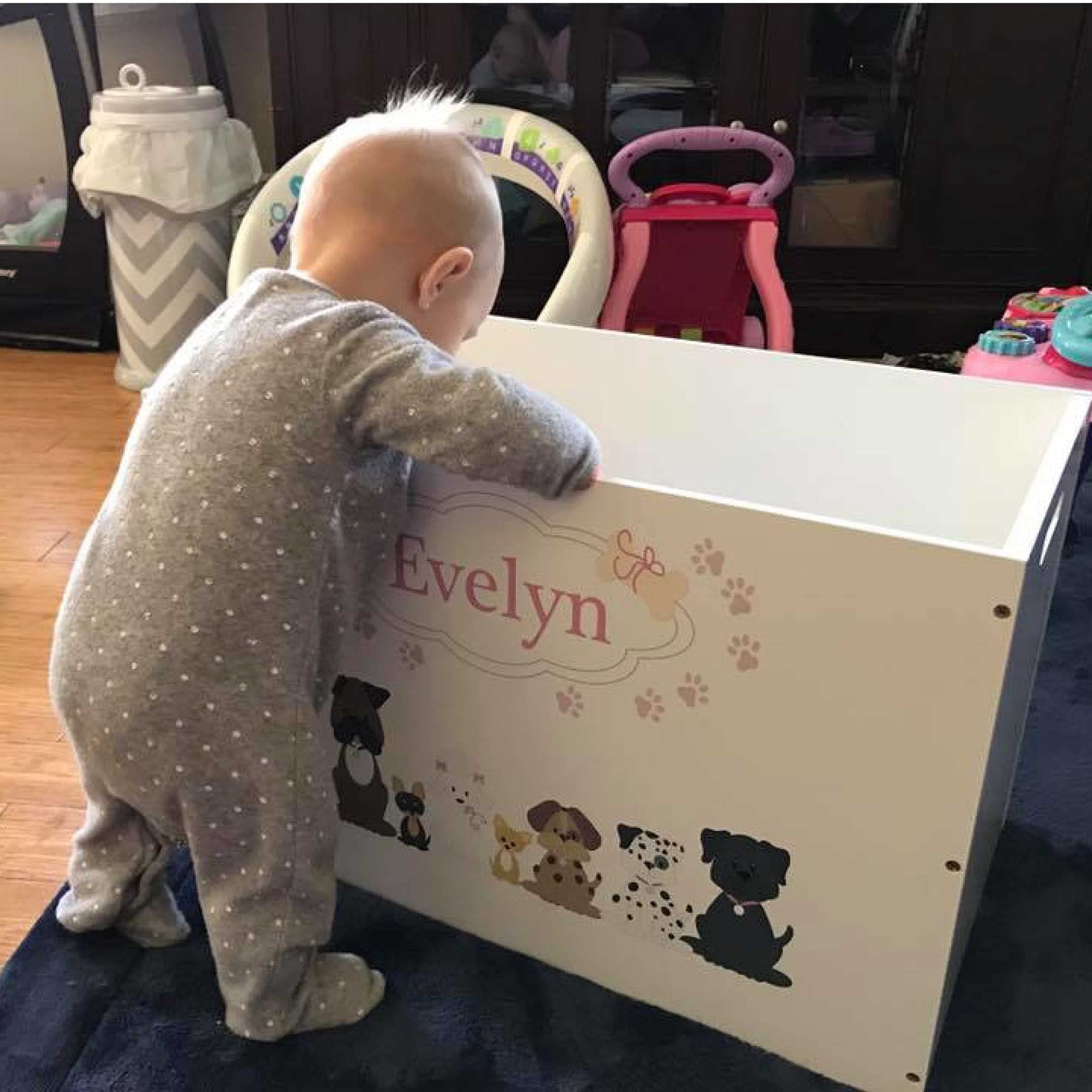 Personalized White Toy Storage Box for Girls - No Lid, Organize Kids' Room & Play Area - Perfect for Stuffed Animals, Books & Toys