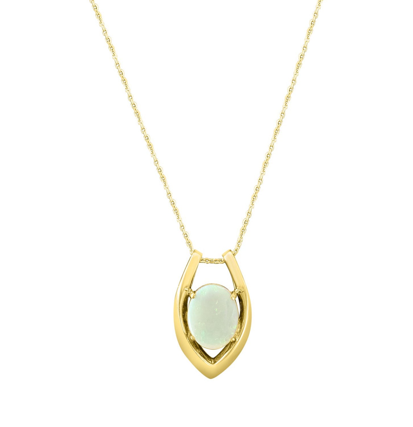 14K Yellow Gold Oval Opal Necklace with Gold Accent - Elegant Jewelry for Women, Perfect Gift for Birthday, Anniversary & Special Occasions