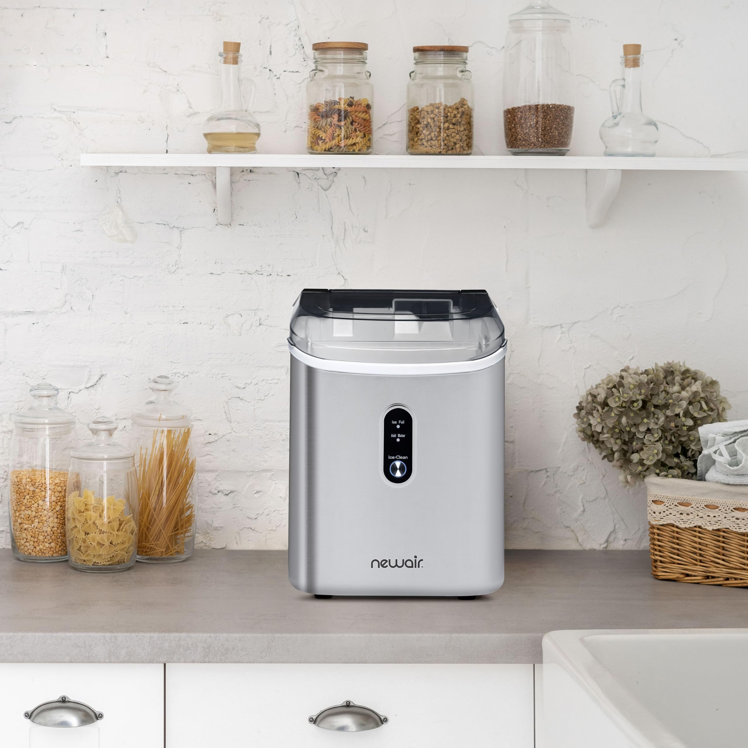 NewAir Nugget Countertop Ice Maker Machine - 26 lbs. Sonic Ice Maker with Self-Cleaning Function & Refillable Water Tank | Stainless Steel Portable Ice Machine for Home, Office, Kitchen, Coffee Bar, Parties & Outdoor Use