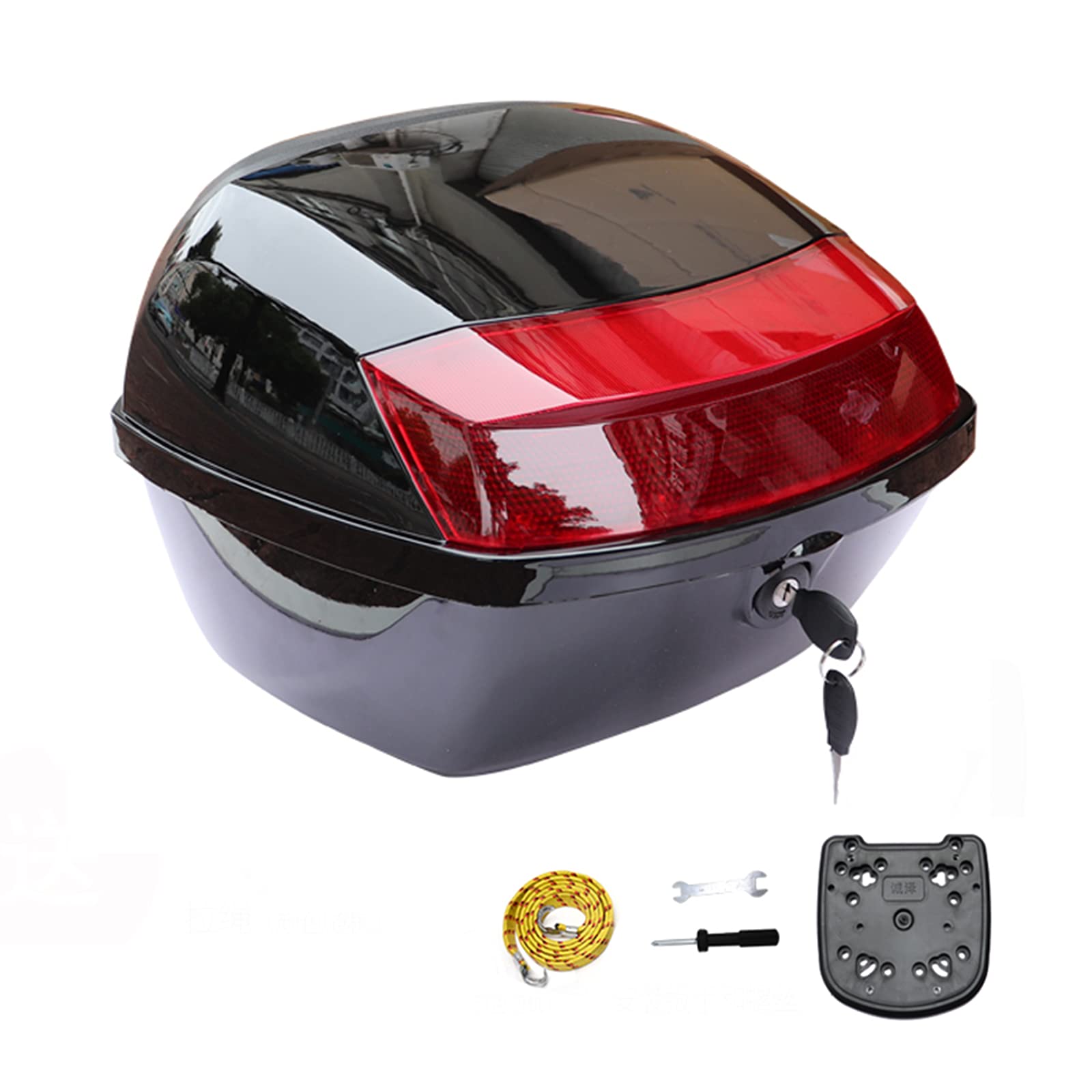 **Durable ABS Motorcycle Tail Box with Reflectors & Backrest - Scooter Trunk, Touring Top Box, Lock & 2 Keys Included - Perfect for Motorcycle Travel & Storage (Black)**    **Usage Scenarios:** Ideal for motorcycle touring, daily commuting, scooter storage, and secure travel gear transportation.