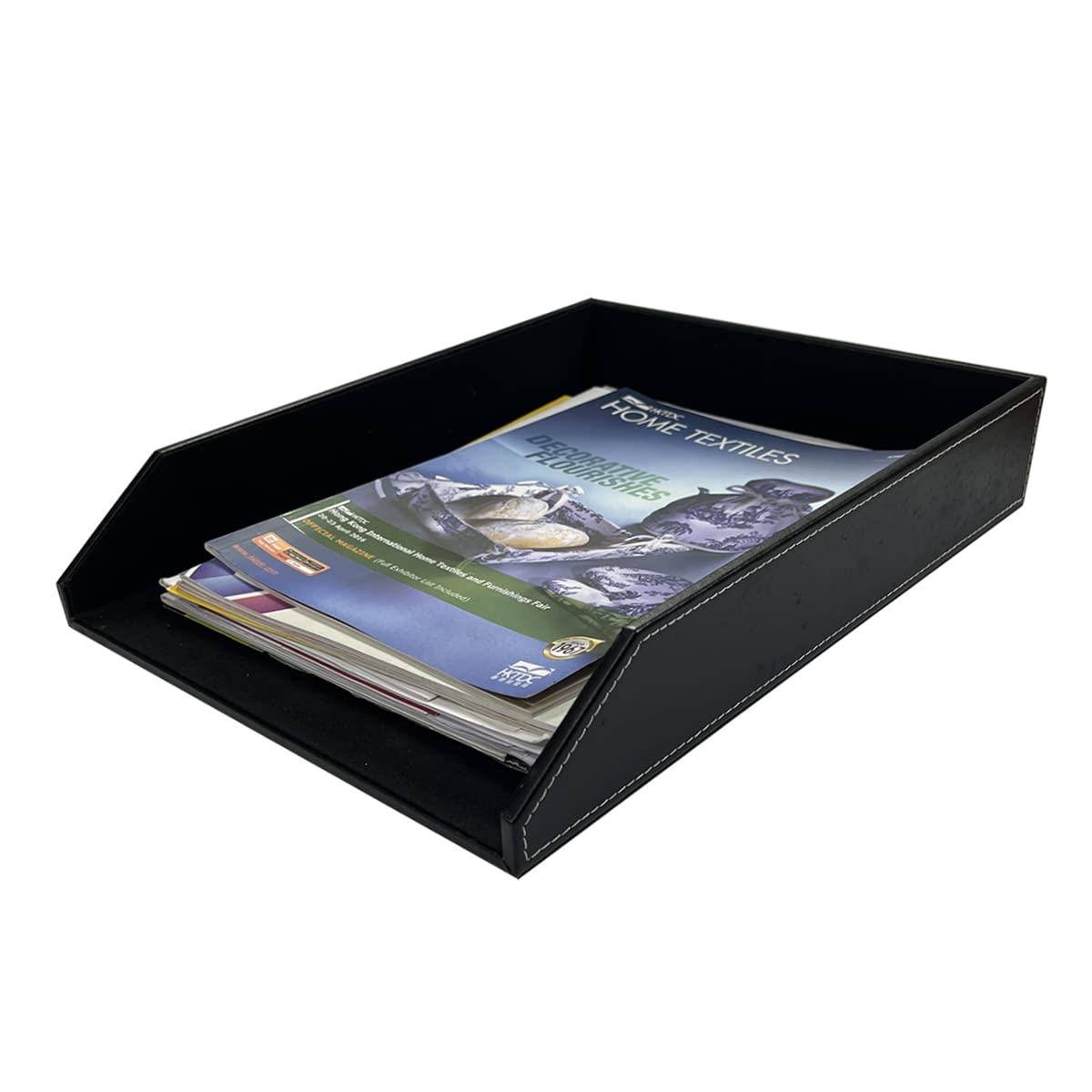 UnionBasic PU Leather Stackable Office File Organizer - 1-Layer Black Document Tray for Desk, File Holder & Paper Storage | Perfect for Home Office, School, and Workplace Organization