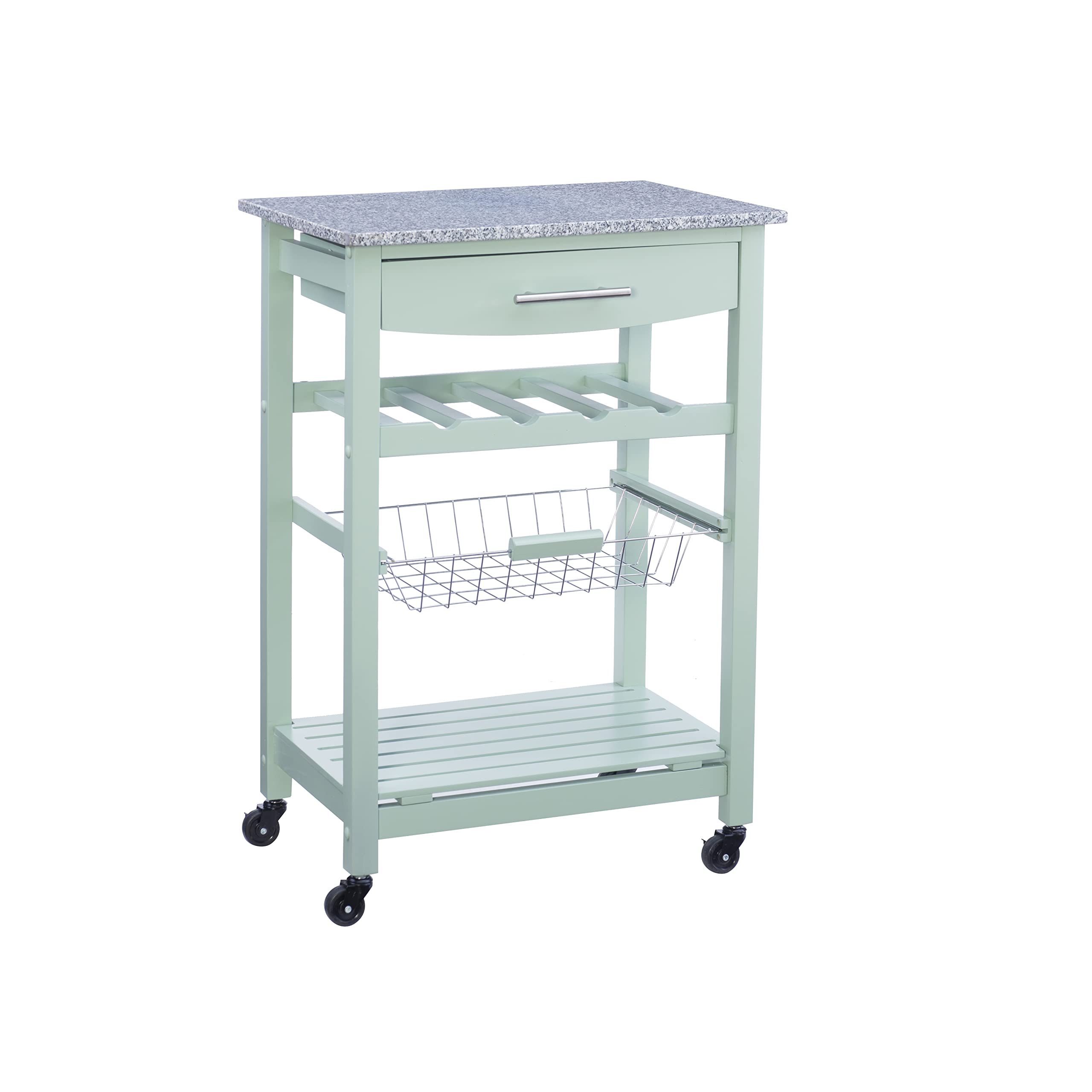Linon Kitchen Island Cart with Storage, Green, 15.75 x 22.83 x 33.86 Inches - Mobile Kitchen Organizer for Small Spaces, Prep Station & Extra Countertop Storage