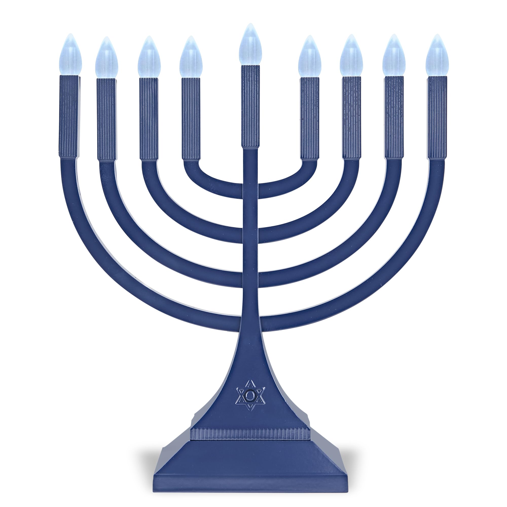 Zion Judaica 9-Inch LED Hanukkah Menorah in Blue - Battery Operated or USB-C Powered (3ft Cable Included) - Flameless Electric Chanukiah with LED Bulbs - Perfect for Hanukkah Decorations, Home Celebrations & Safe Holiday Lighting