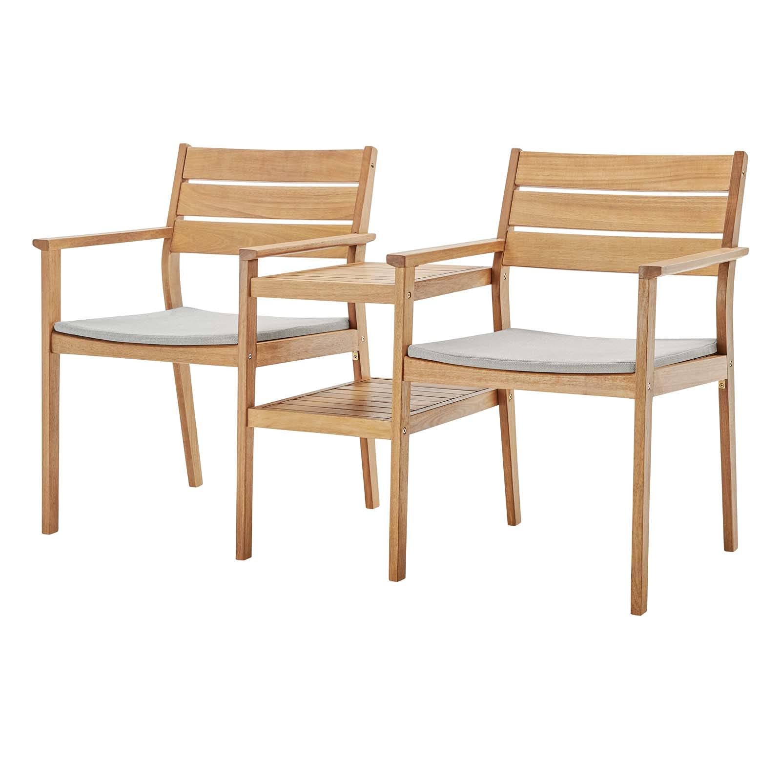Modern Wood Lounge Chair Side Table Set in Natural Taupe Gray for Outdoor Patio, Balcony, Cafe, and Bistro Relaxation