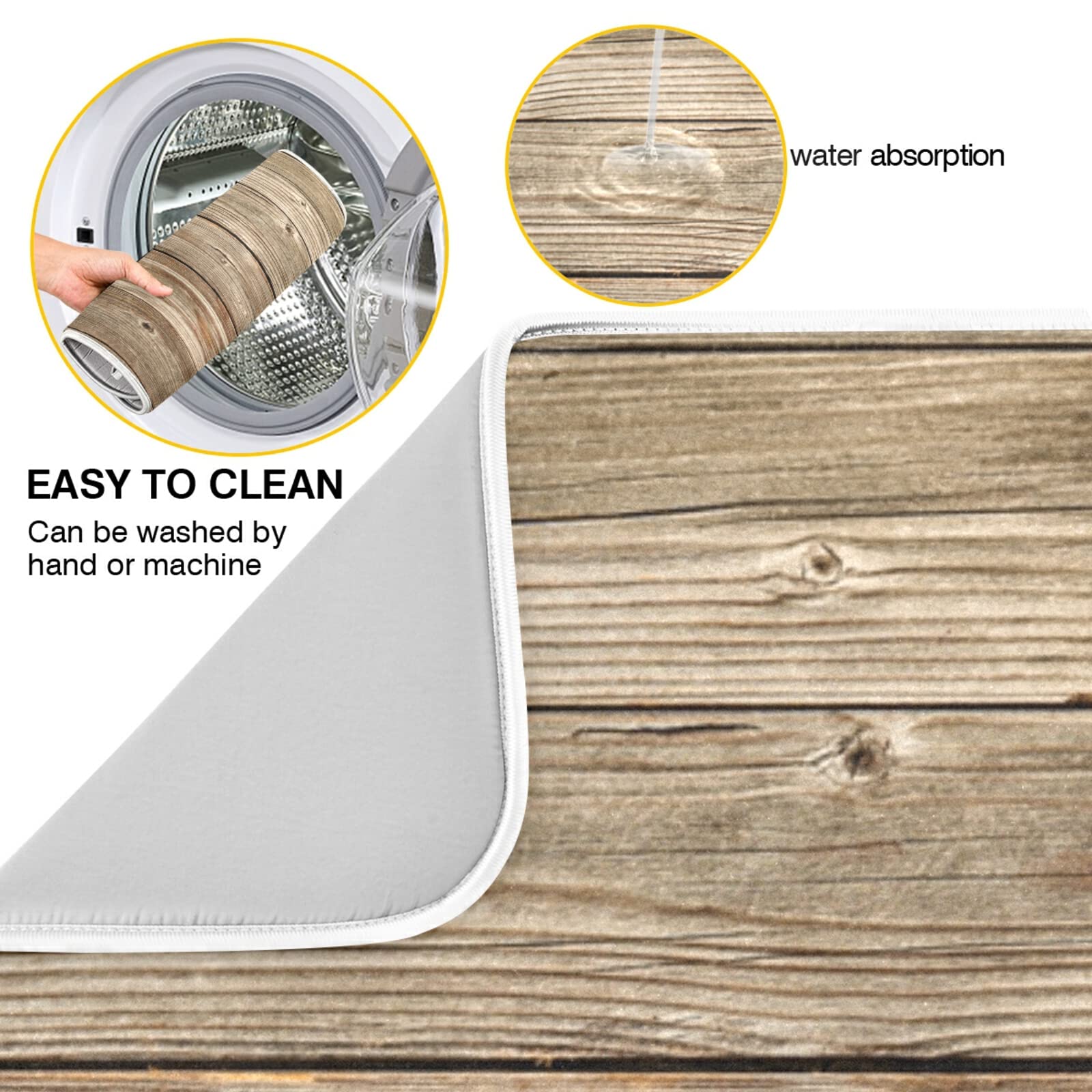 Sunflower Wood Print Coffee Bar Mat - 16x18 Inch Absorbent Dish Drying Pad for Coffee Maker, Espresso Machine & Dish Rack - Perfect for Home Kitchen Countertop & Coffee Station Accessories
