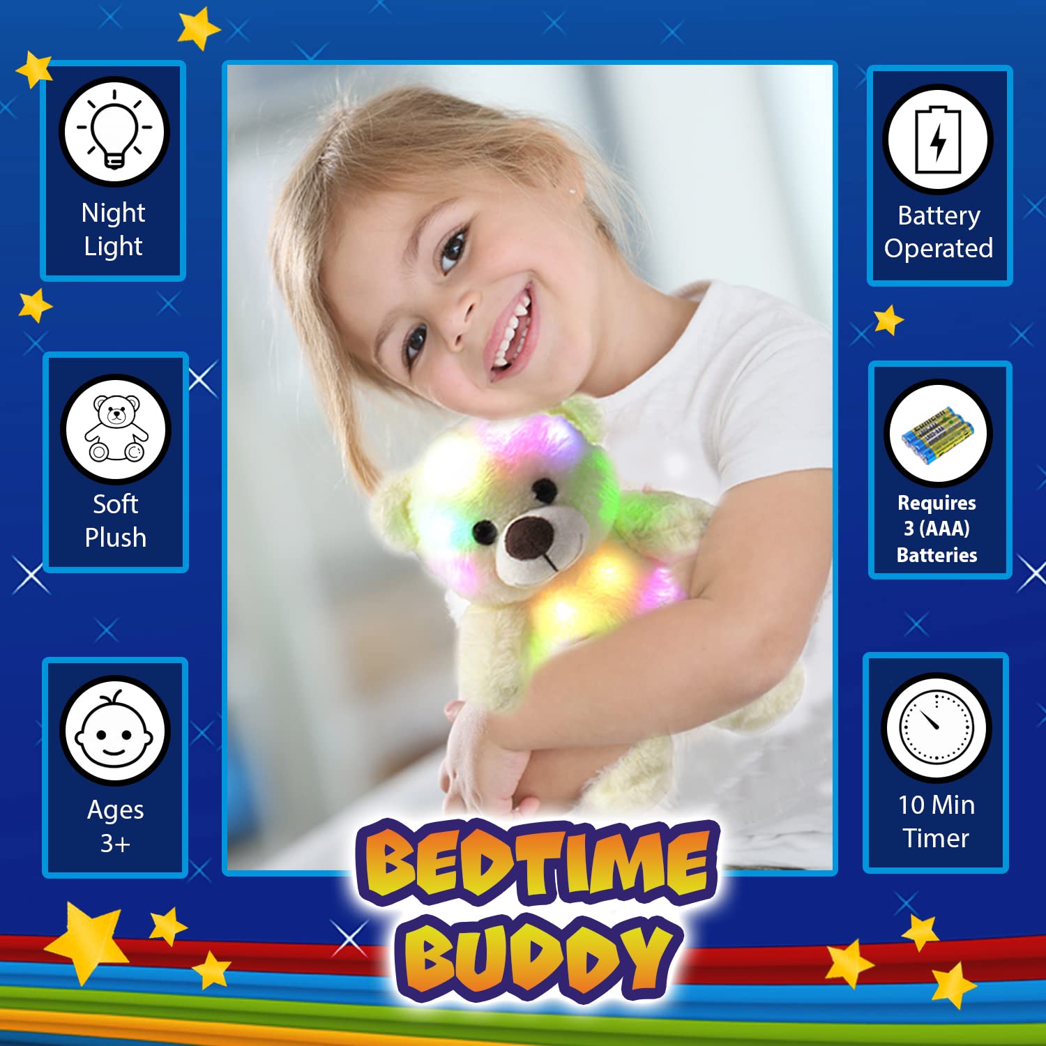 LED Light Up Stuffed Animal Plush Toy - Soft Glow Night Light for Kids, Boys & Girls (12