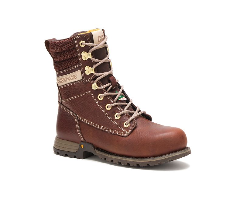 CAT Clover 8 Inch Women's Steel Toe Work Boots 311182 - Brown Safety Shoes for Construction, Warehouse & Outdoor Work