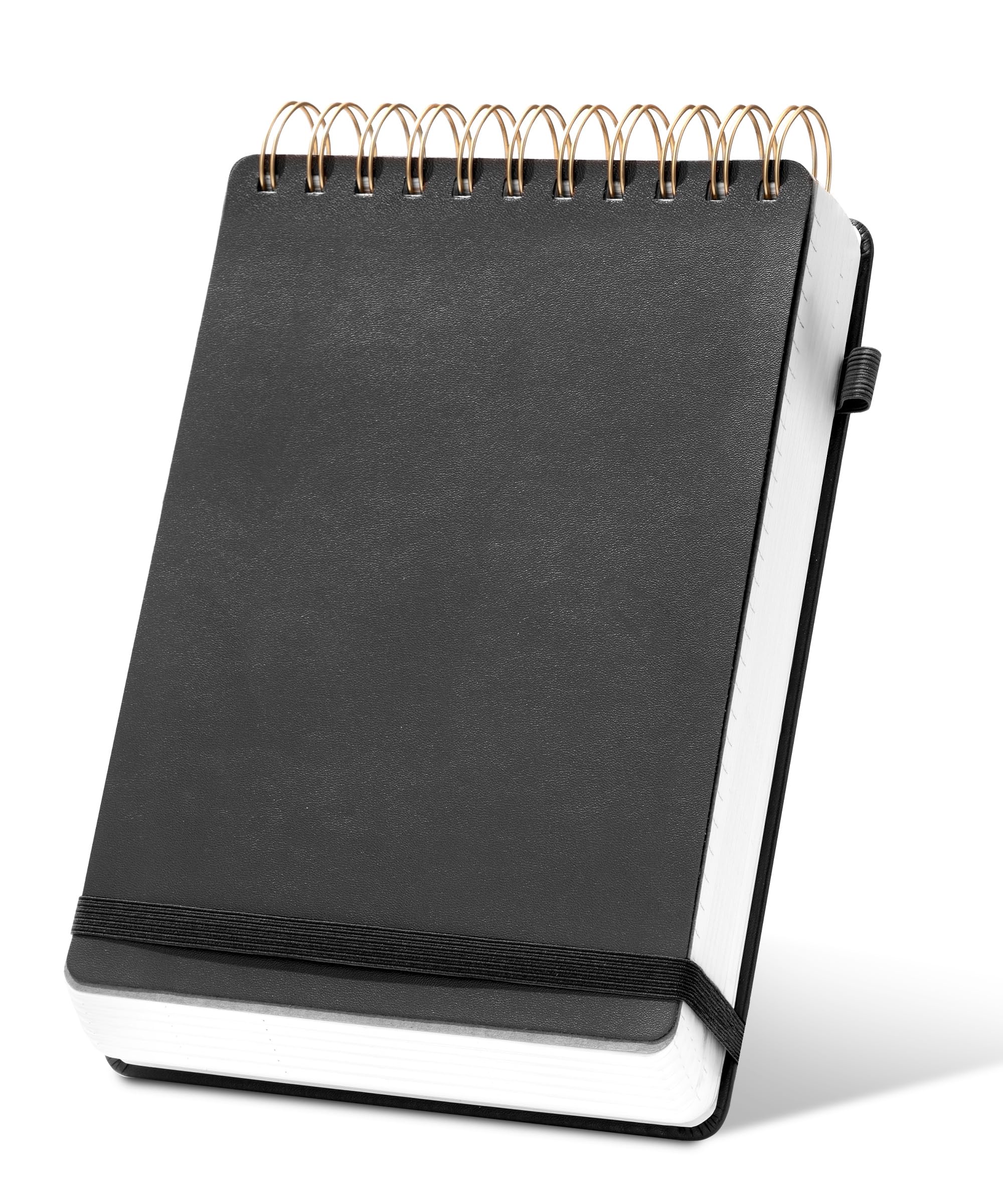Premium Spiral Notebook Leather Steno Pad - 240 Pages 5x7 Top Bound Notepad with 100 GSM Thick Paper for Office, College & School | Left-Handed Friendly | Black Cover | Ideal for Meetings, Note-Taking & Journaling