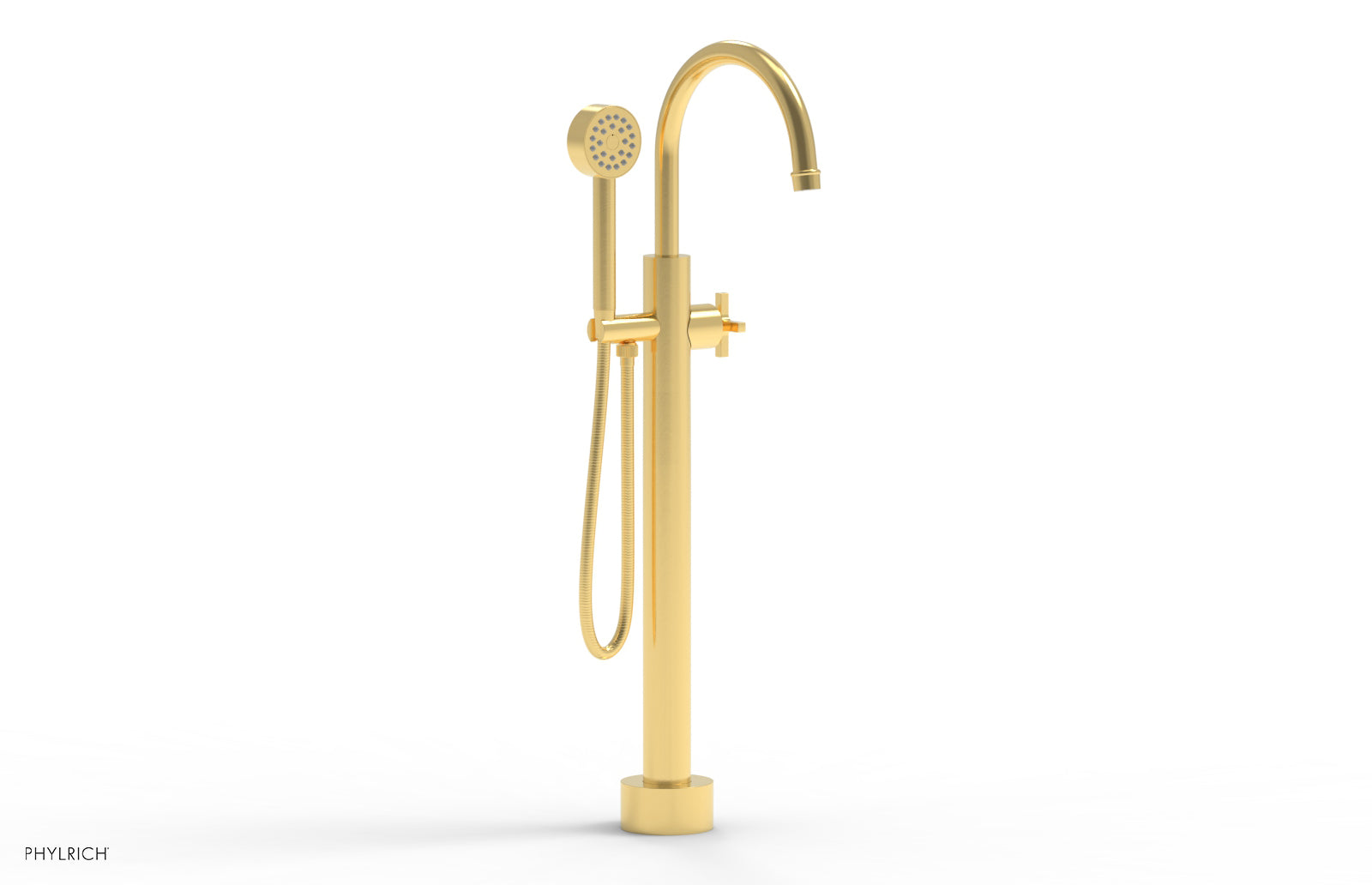 HEX MODERN Low Floor Mount Tub Filler with Cross Handle & Hand Shower - Model 501 46 03 | Perfect for Modern Bathroom Renovations & Spa-Like Shower Experiences
