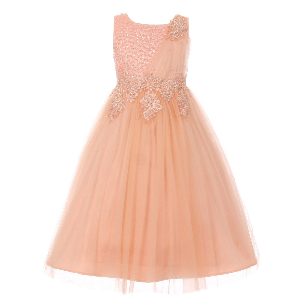 Elegant Pearl Beaded Satin Tulle Bridesmaid Dress for Big Girls Size 8-16 - Perfect for Weddings, Proms & Formal Events
