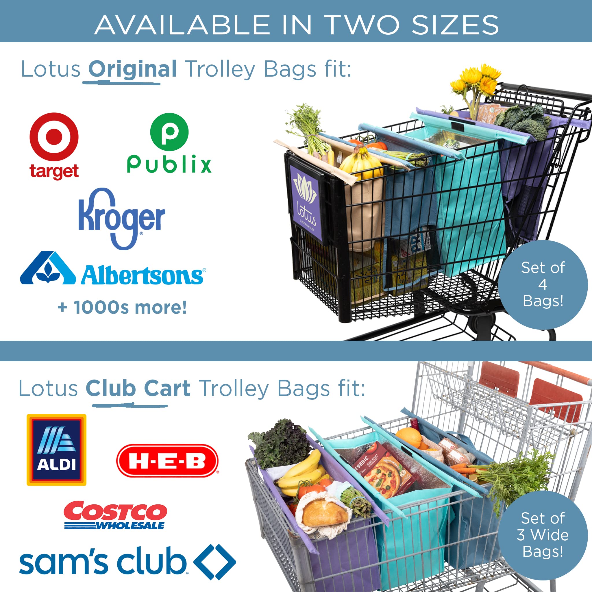 Lotus Reusable Shopping Cart Bags Set of 4 - Insulated Grocery Tote with Cooler Pockets & Egg/Wine Holder - Foldable Washable Grocery Organizer for Supermarket, Farmers Market & Bulk Shopping - Perfect for Grocery Hauling, Food Storage & Picnic Trips
