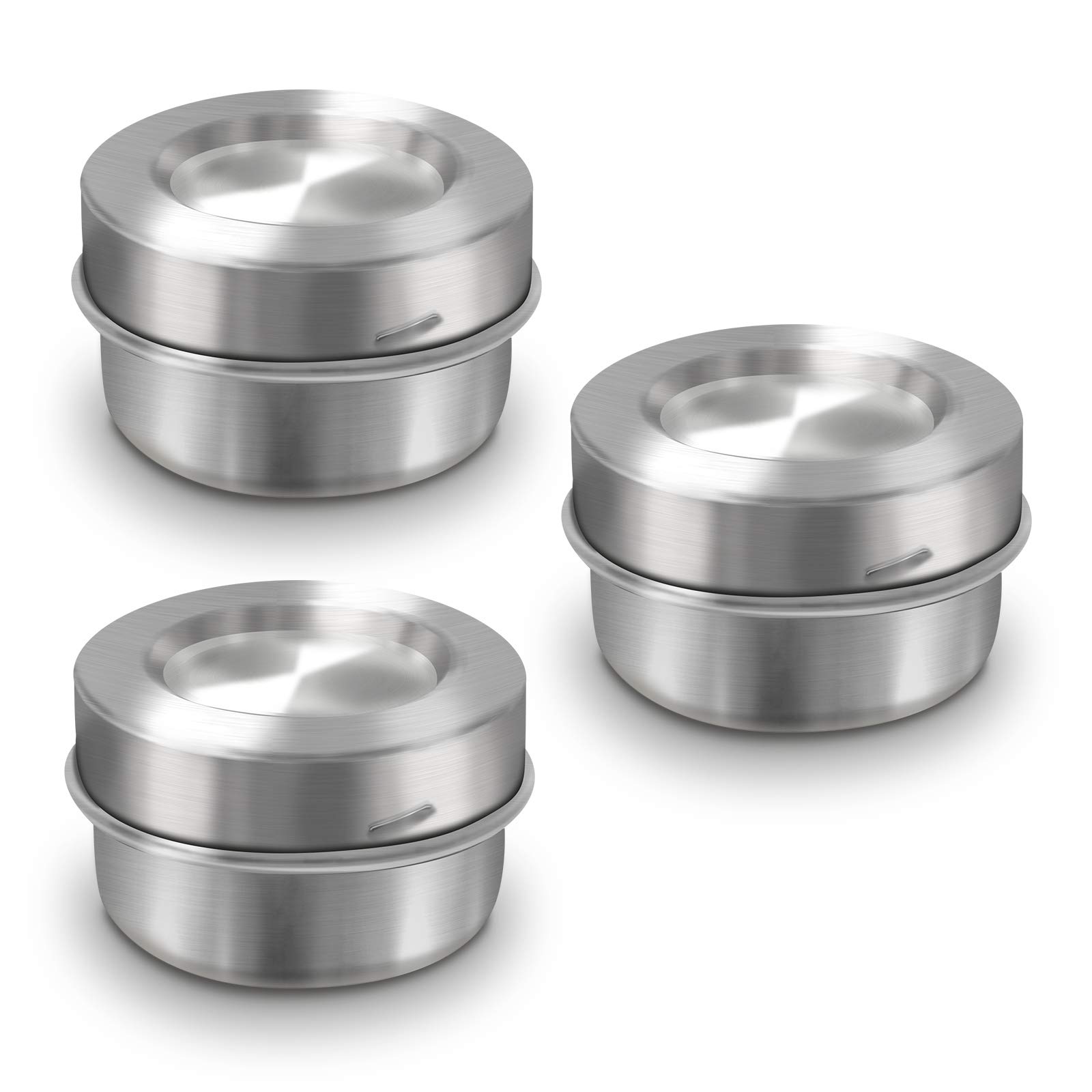 LEADUP 18/8 Stainless Steel Leakproof Condiment Containers (1.5 oz, Set of 3) - Salad Dressing, Sauces & Snacks Storage - Eco-Friendly Reusable Lunch Box Containers for Picnic, Travel & Daily Use