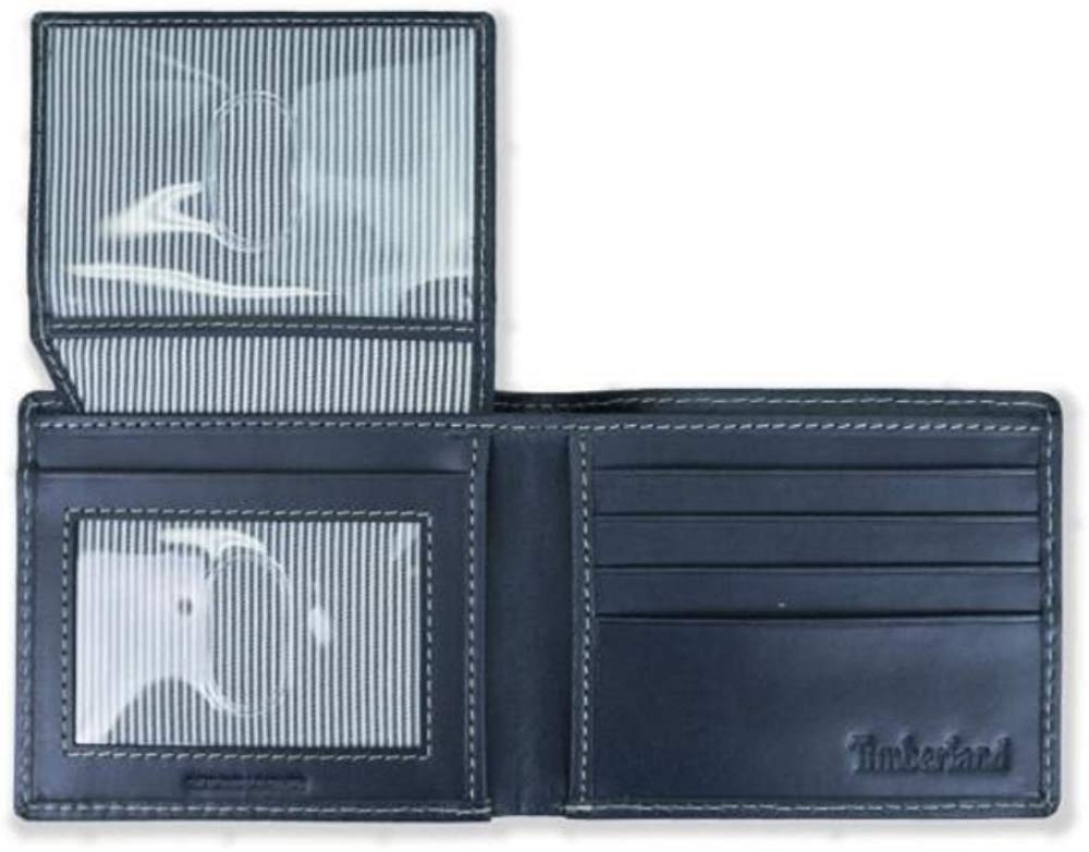 Timberland Men's Genuine Leather Wallet with RFID Protection & Flip Pocket - Navy Blue (Cloudy) - Perfect for Everyday Use, Travel & Business