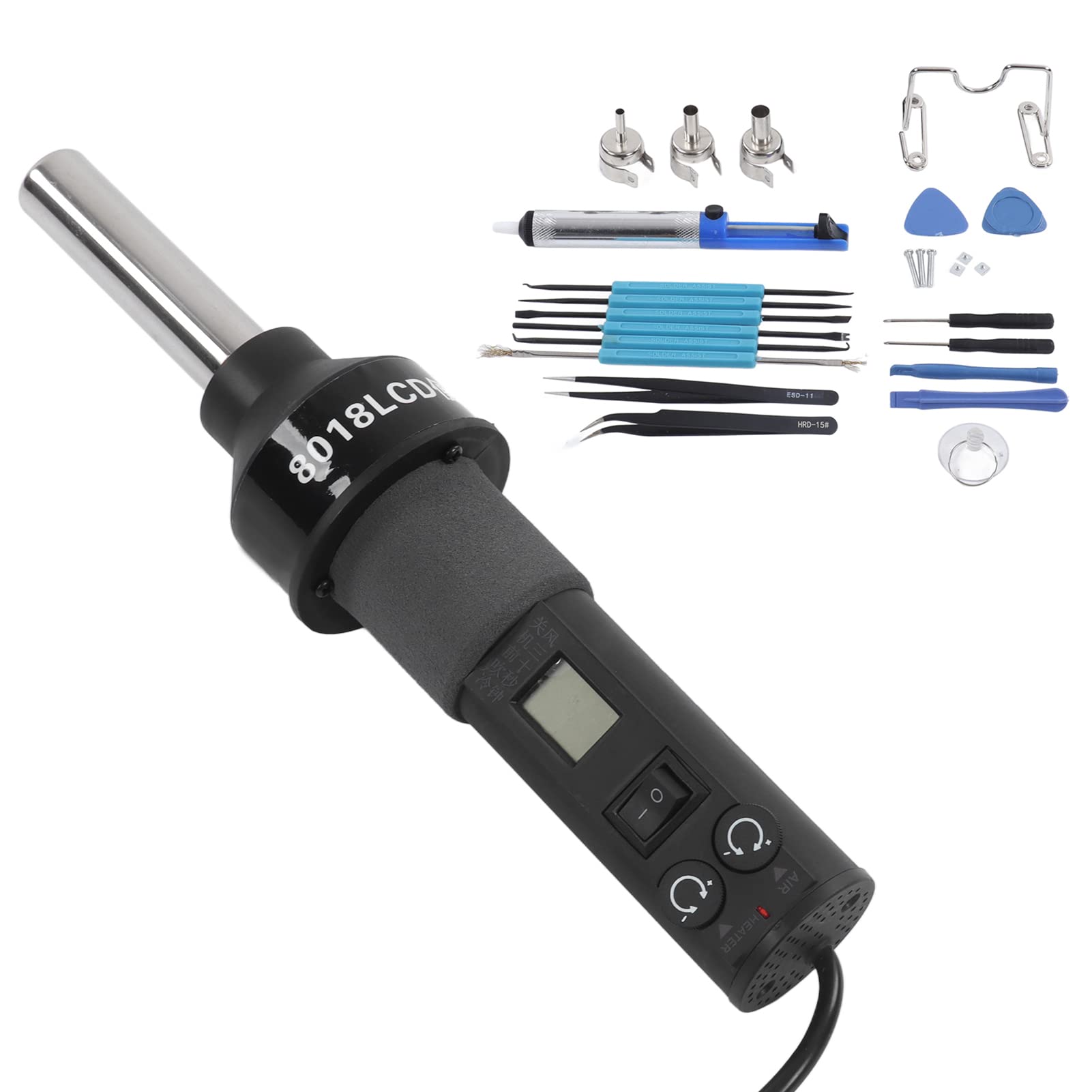 Portable Hot Air Gun with LCD Display - Adjustable Temperature Electronic Heat Gun for Soldering & Desoldering (110V US Plug) - Perfect for DIY Electronics Repair, Craft Projects, and Home Improvement
