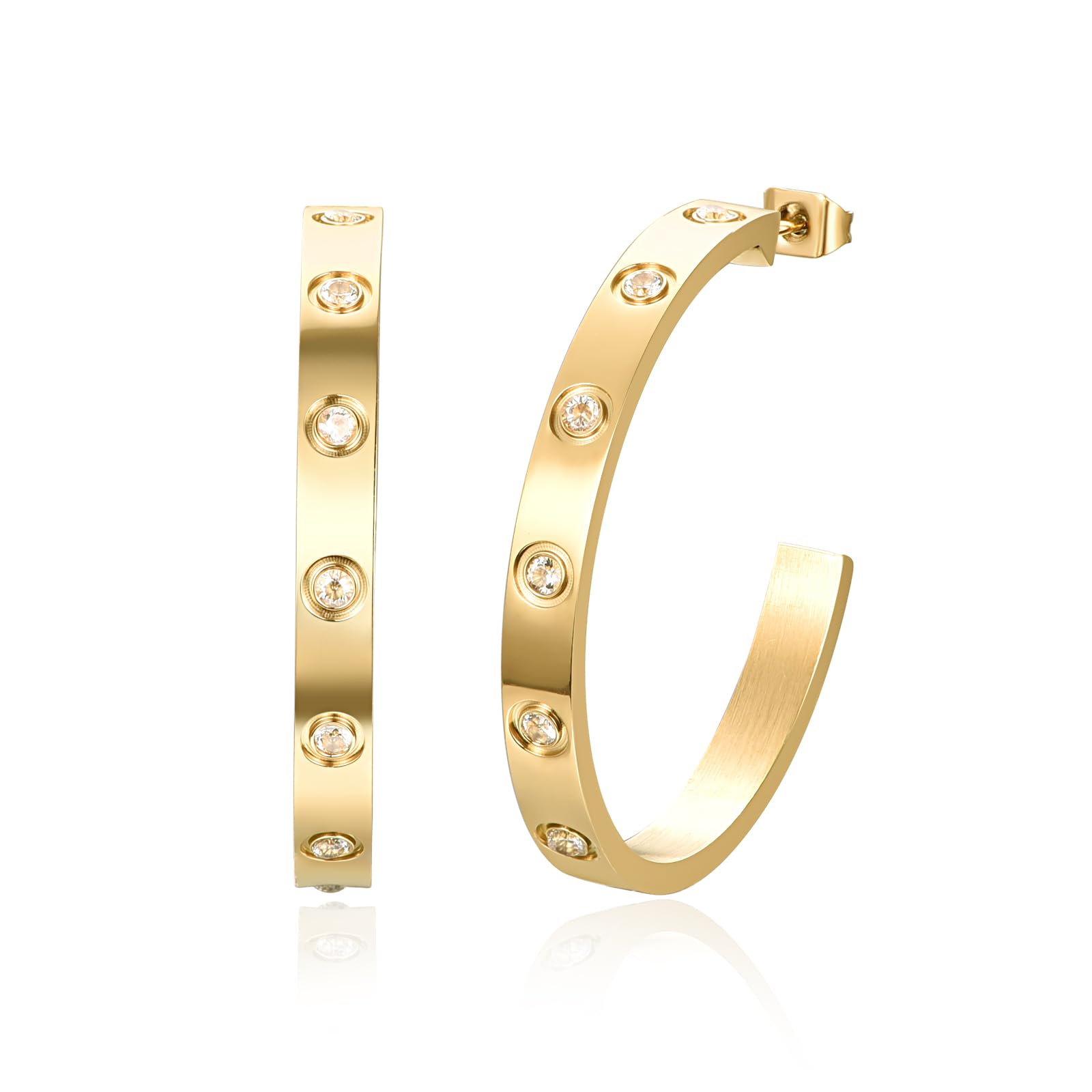 18K Gold & Silver Hoop Earrings for Women - Stainless Steel Cubic Zirconia Stud Earrings | Friendship Jewelry Gifts for Teen Girls | Perfect for Date Night, Parties & Everyday Wear