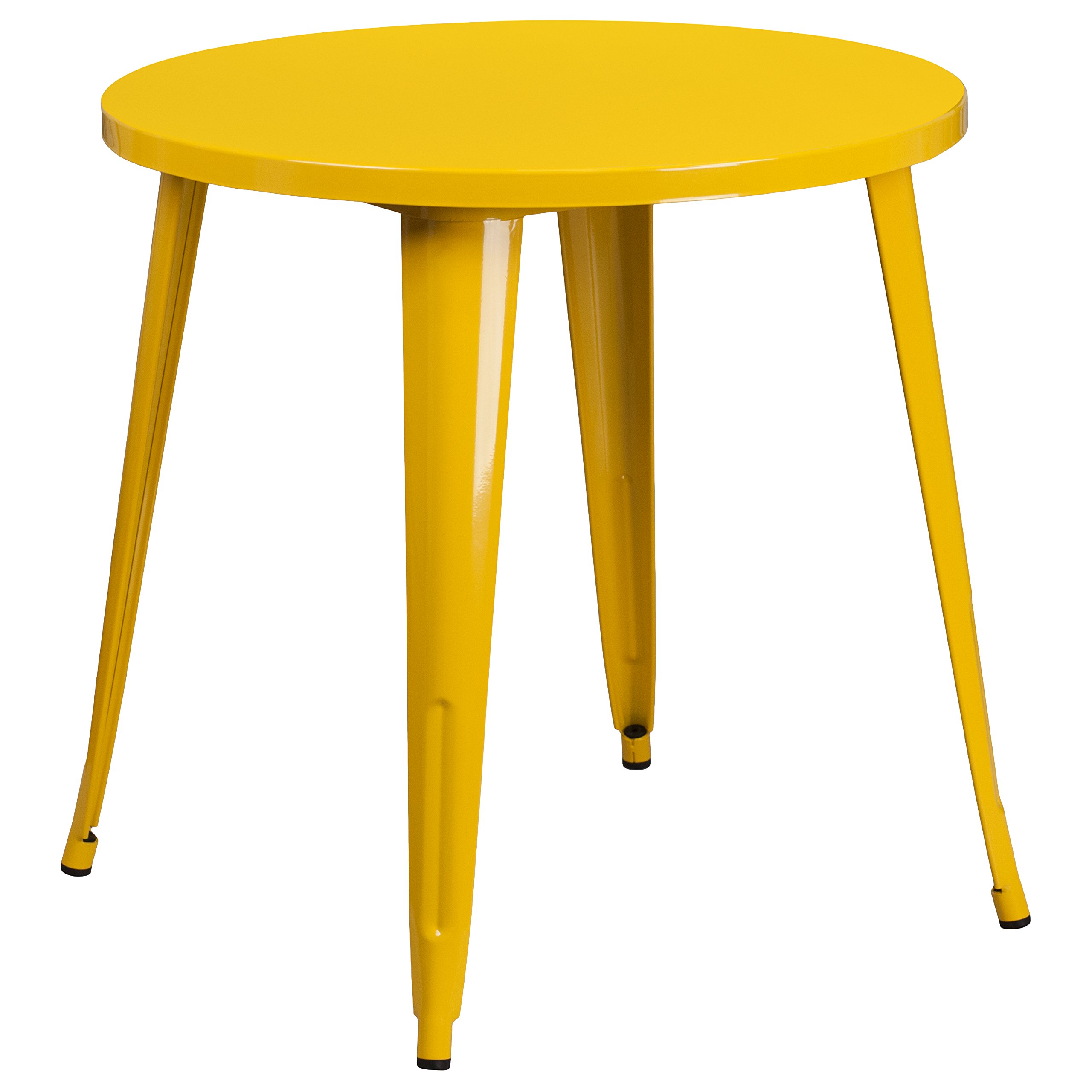 EMMA + OLIVER 30 Inch Round Commercial Grade Metal Table - Indoor & Outdoor Use - Yellow - Perfect for Patio, Garden, Restaurant, and Cafe Dining