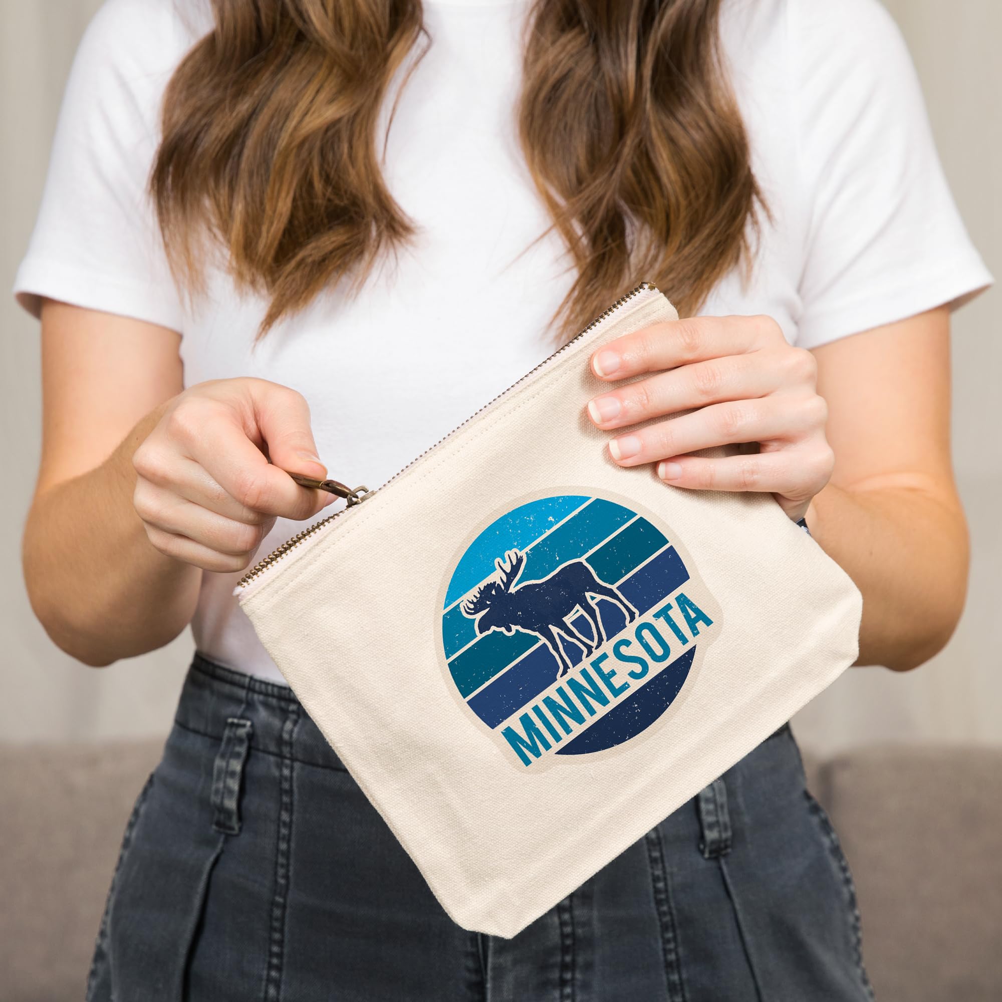 Lantern Press Minnesota Moose 100% Cotton Zipper Pouch - Waterproof Travel Accessory & Go Bag for Camping, Hiking, and Outdoor Adventures