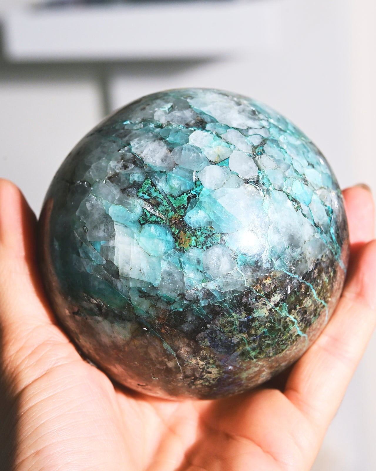Natural Chrysocolla Crystal Sphere - 2.2lbs Healing Stone for Meditation, Home Decor & Energy Work | Perfect for Reiki, Feng Shui & Spiritual Gifts