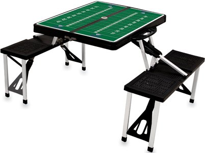 PICNIC TIME NCAA TCU Horned Frogs Football Field Folding Picnic Table - Portable Camping Table with Umbrella Hole - Outdoor Dining & Tailgating Table for Parties, Beach & Backyard (Black)
