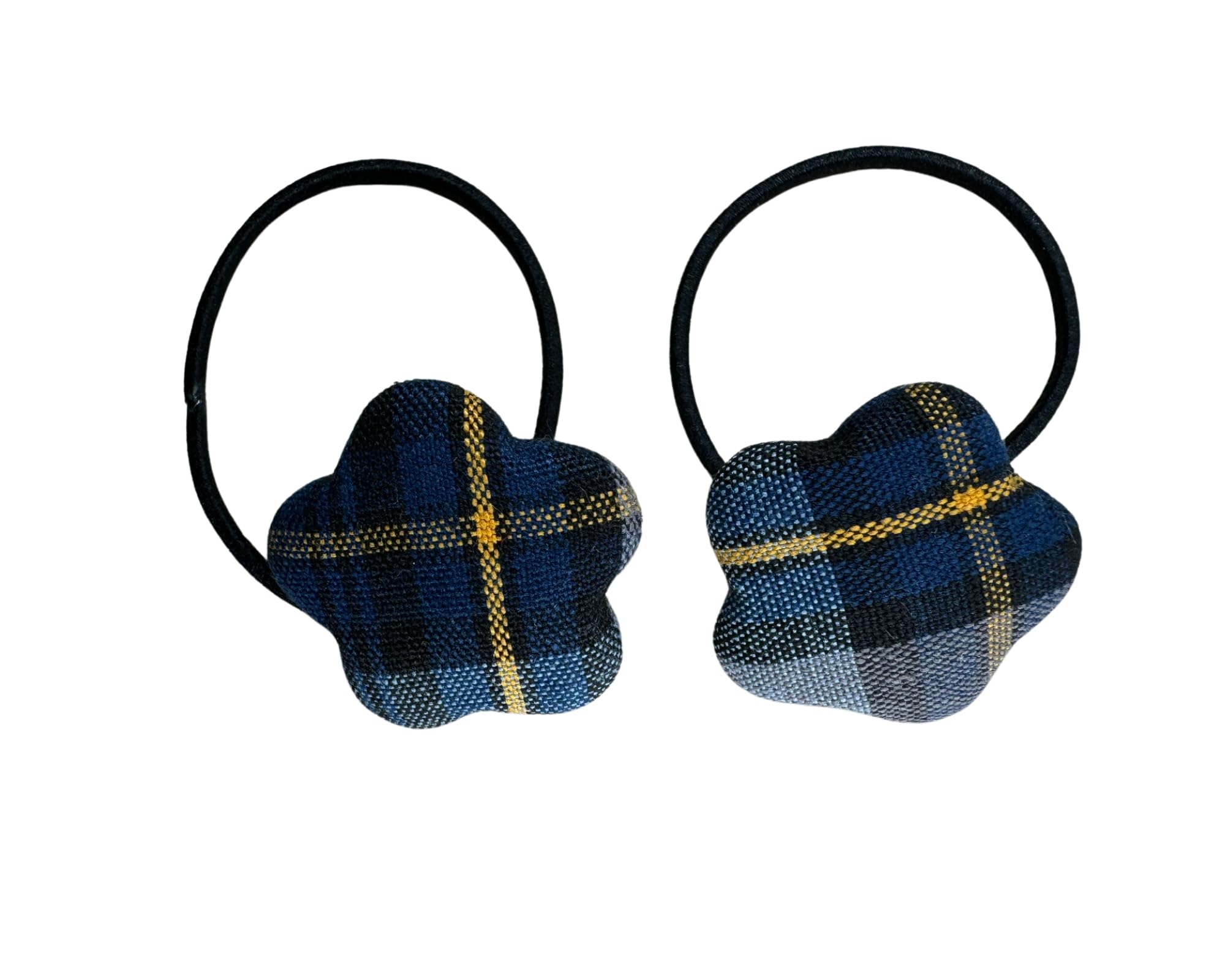 Plaid School Uniform Hair Ties Set of 2 - Flower Shaped Button Hair Accessories for Girls & Women | Ponytail Holders & Hair Bobbles by AGD Accessories (Style #57) - Perfect for School, Work & Casual Outfits