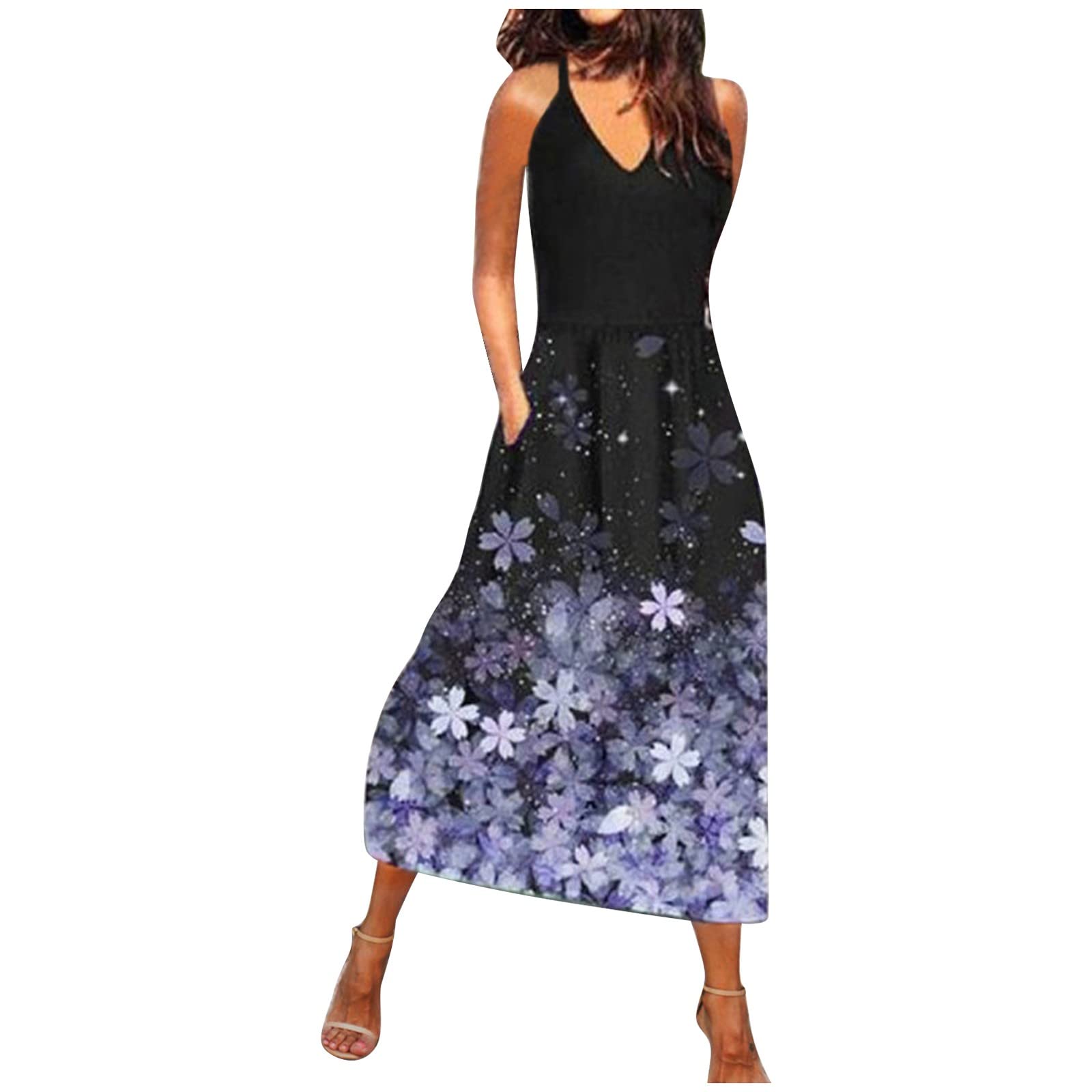 Women's Summer Dresses 2022 - Casual Floral Spaghetti Strap Long Maxi Dress for Beach, Vacation & Outdoor Parties | Lightweight & Comfortable