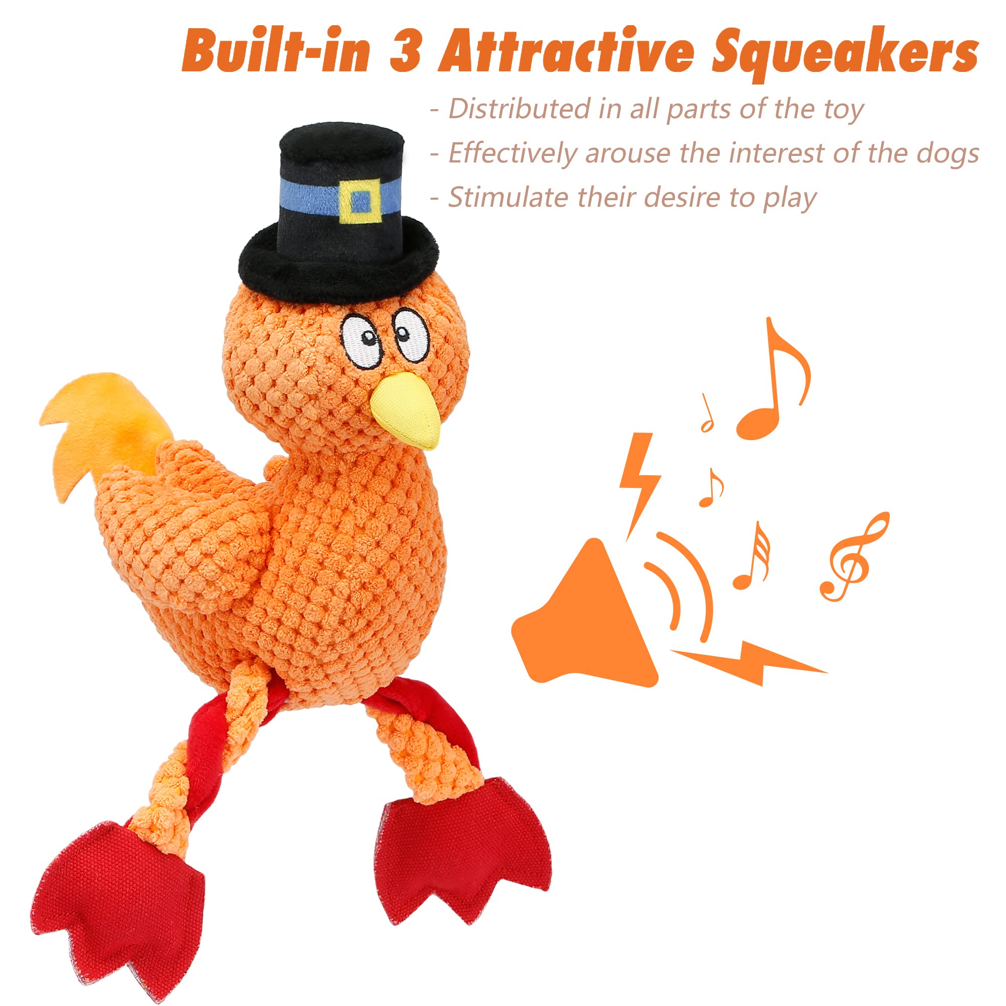 Senneny Thanksgiving Turkey Squeaky Dog Toy with Chew-Resistant Plush - Interactive Puppy Chew Toy for Small, Medium & Large Dogs - Perfect for Holiday Playtime & Training Rewards