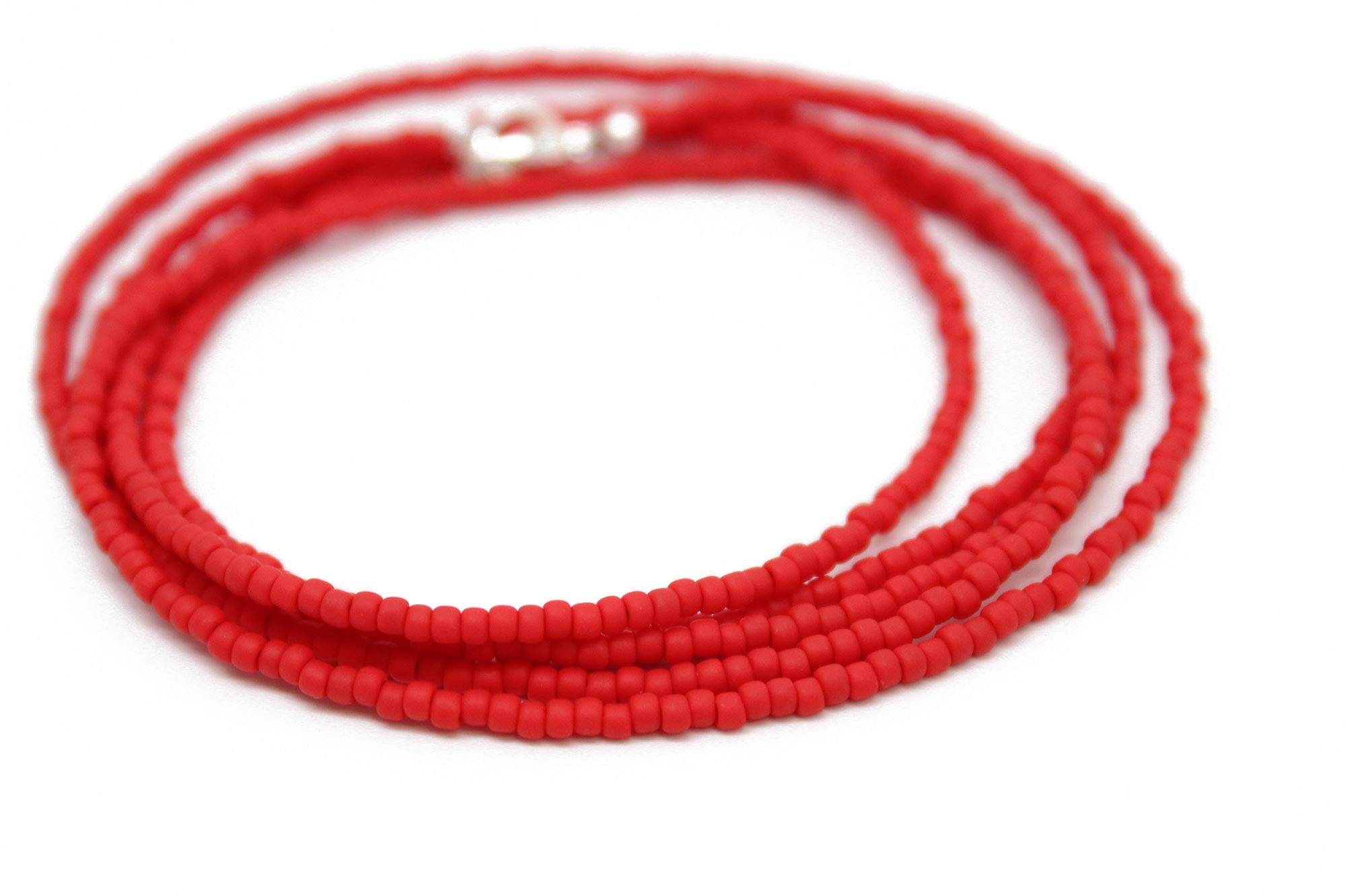 Matte Red Seed Bead Necklace - 1.5mm Thin Single Strand Beaded Necklace for Women (Opaque Cherry Red) | Elegant Boho Jewelry for Parties, Weddings & Everyday Wear