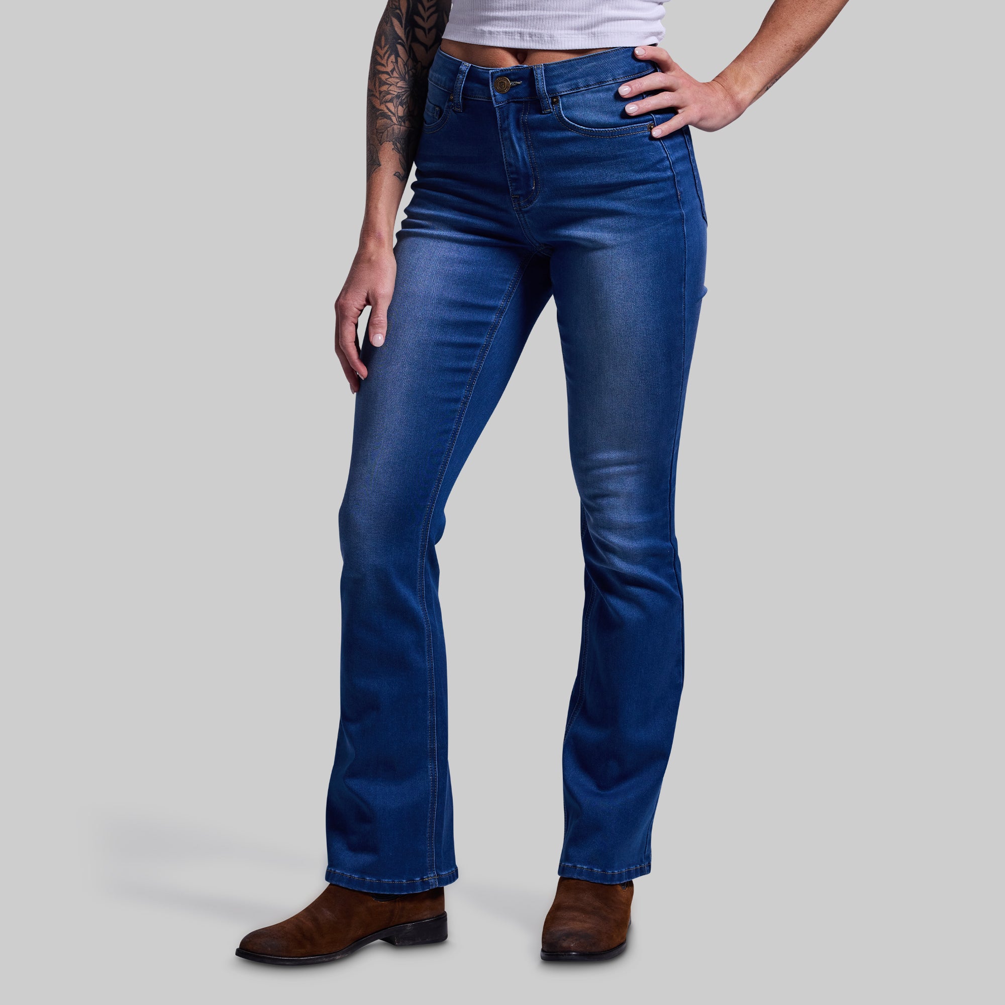 FLEX Stretchy Mid Rise Boot Cut Jeans for Women - Comfortable Mid Wash Denim Pants - Perfect for Casual Wear, Office & Everyday Outfits