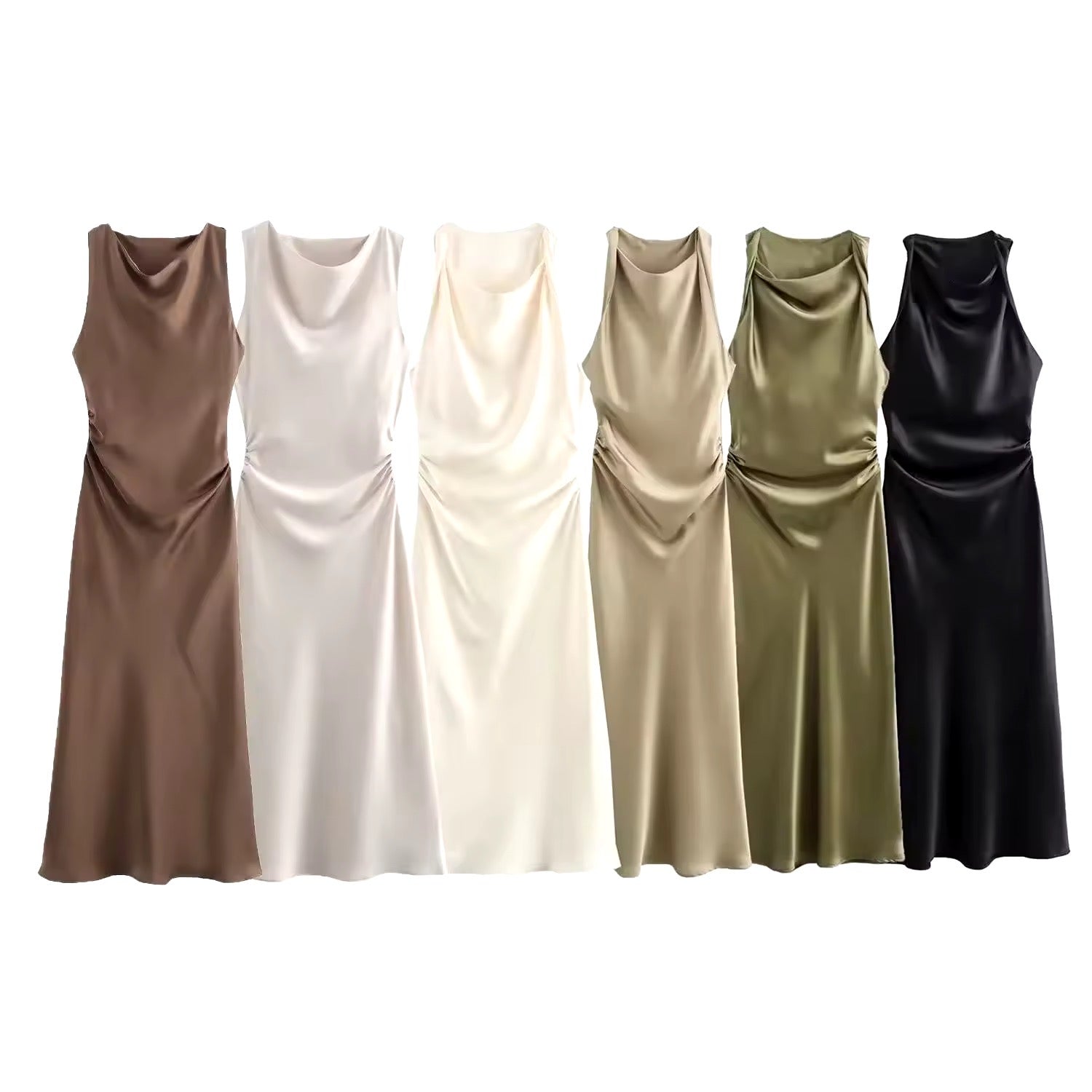 Oakley A Line Satin Midi Dress for Women - Elegant Formal & Cocktail Party Wear - Perfect for Weddings, Evening Events & Special Occasions