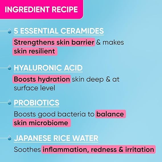 **Barrier Repair & Hydrating Gentle Face Wash with Probiotic & Ceramide | Moisturizing Cleanser for Dry, Normal & Sensitive Skin | 100ml | Daily Skincare Routine for Soothing & Hydration**