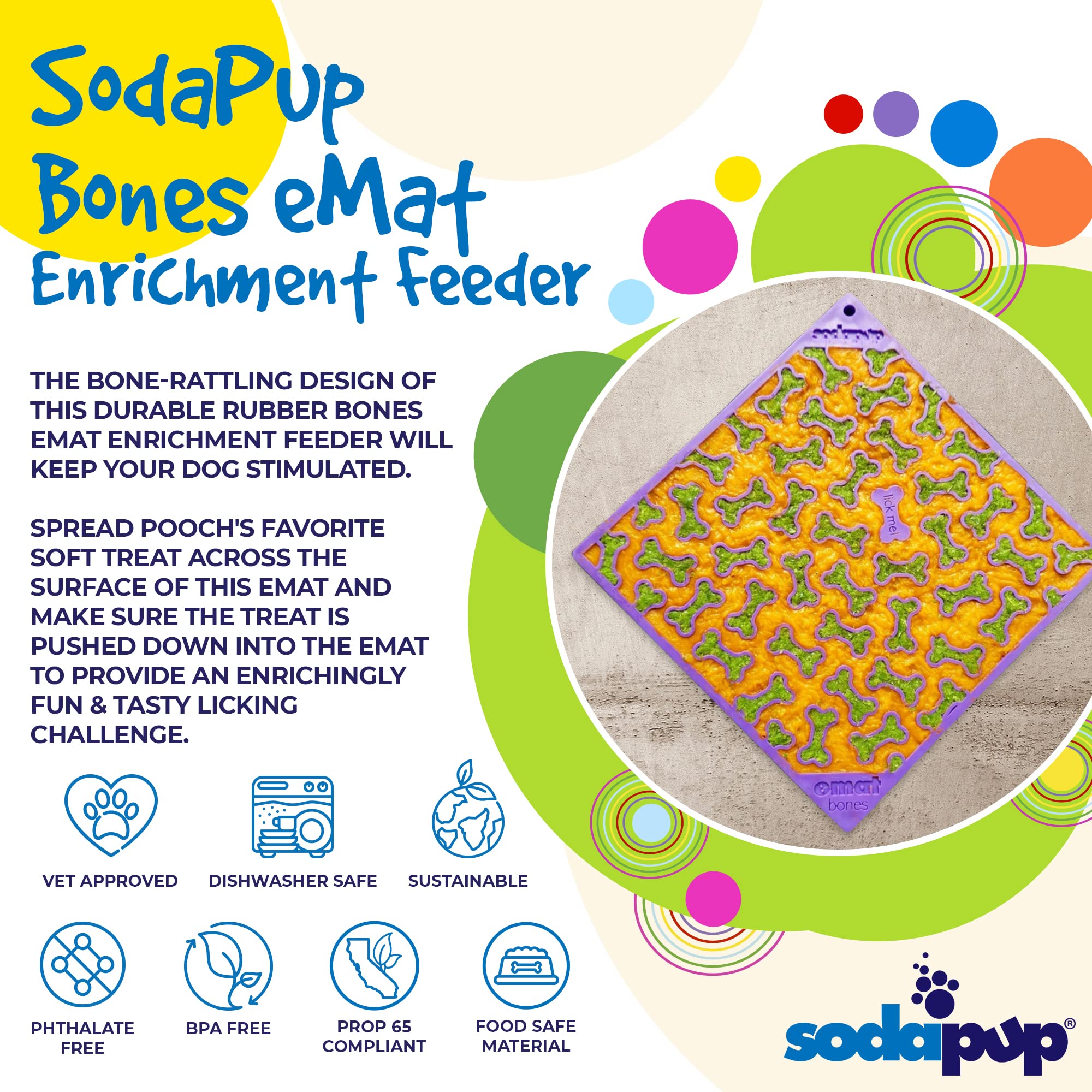 SodaPup Bones eMat – Durable Non-Toxic Lick Mat for Dogs, USA-Made Pet Feeder for Mental Stimulation & Digestive Health | Slow Feeding, Anxiety Relief, Fresh Breath | Perfect for Mealtime, Training, and Grooming Sessions