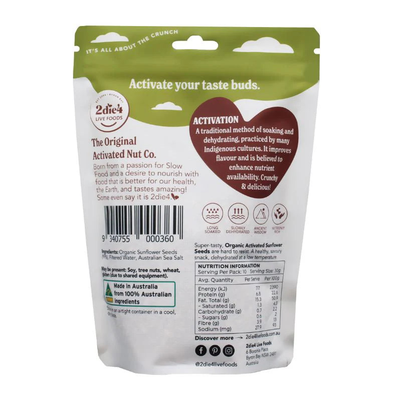 Organic Activated Sunflower Seeds for Snacking, Baking & Smoothies – 2Die4 Premium Quality, Non-GMO, Vegan & Gluten-Free – Perfect for Healthy Snacks, Salads & Energy Boosts