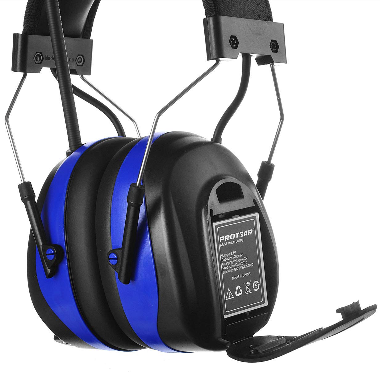 Wireless AM/FM Bluetooth Safety Headphones with 25dB Noise Reduction, Digital Display & Built-in Mic - Rechargeable Hearing Protection Earmuffs for Lawn Mowing, Construction Work, Workshop & Outdoor Activities (Blue)